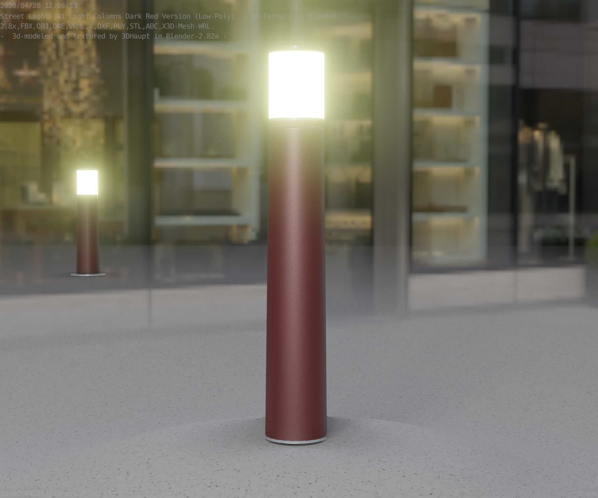 Dark Red Light-Column -11- Street-Light 9 Low-poly 3D model_67