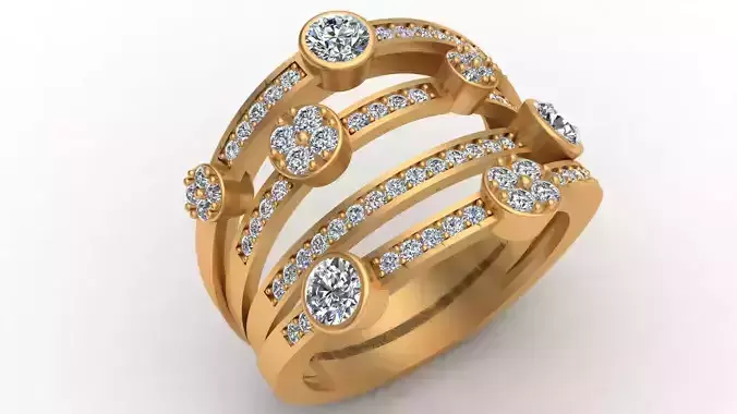 4 Row Fashion Diamond Gold Ring