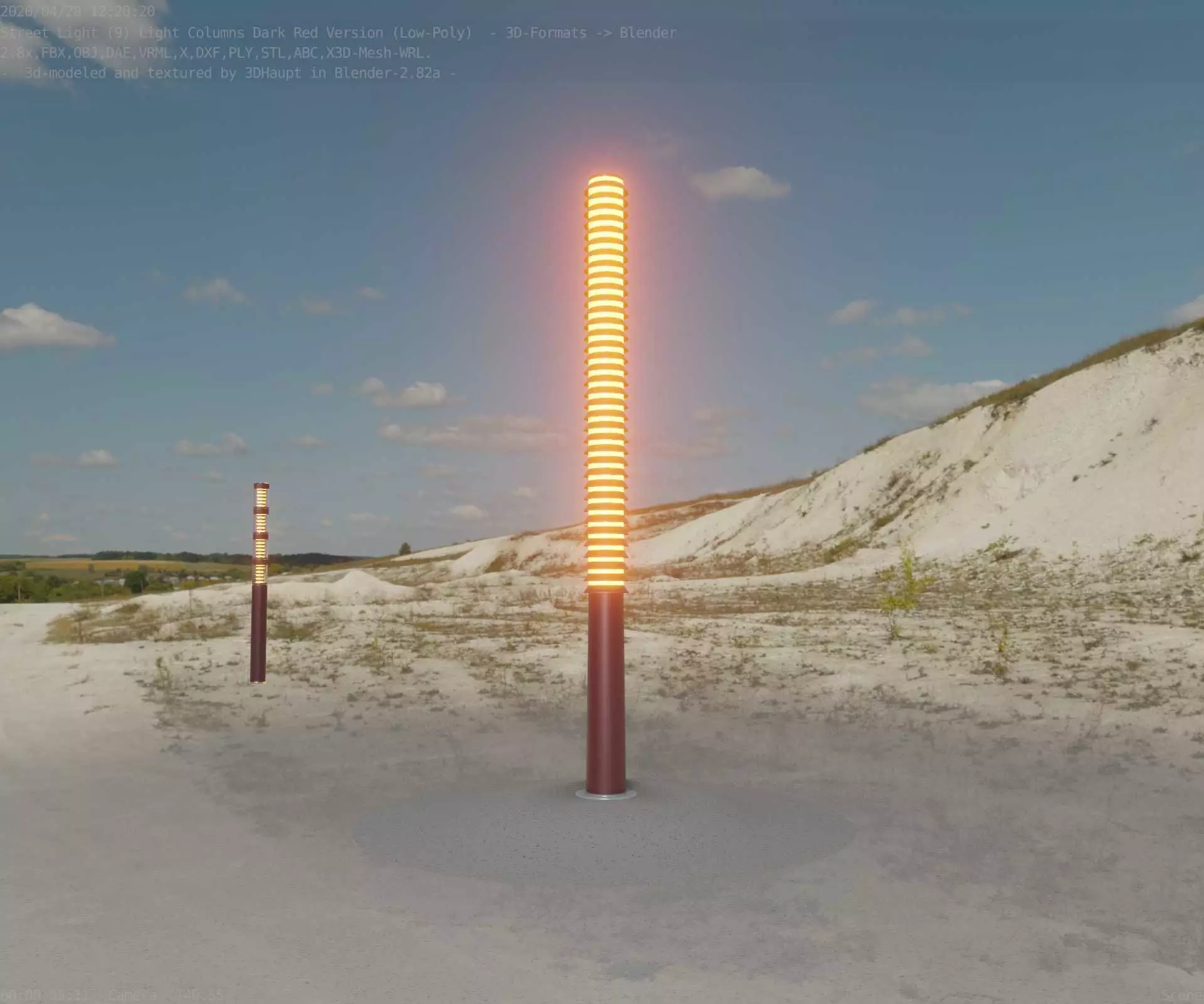 Dark Red Light-Column -14- Street-Light 9 Low-poly 3D model