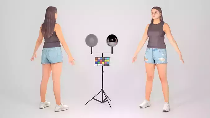 Pretty young woman in denim shorts in A-pose 160