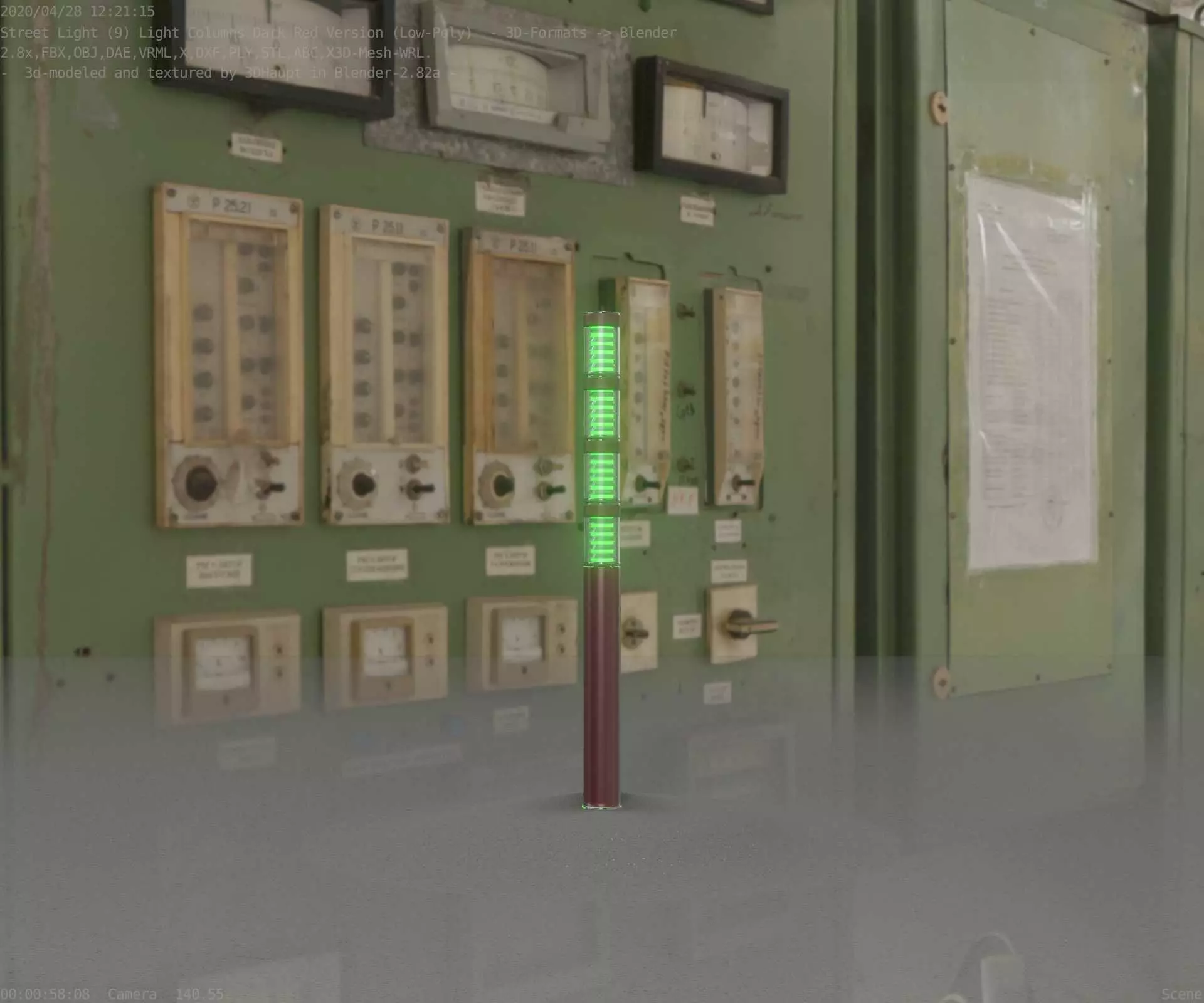 Dark Red Light-Column -15- Street-Light 9 Low-poly 3D model