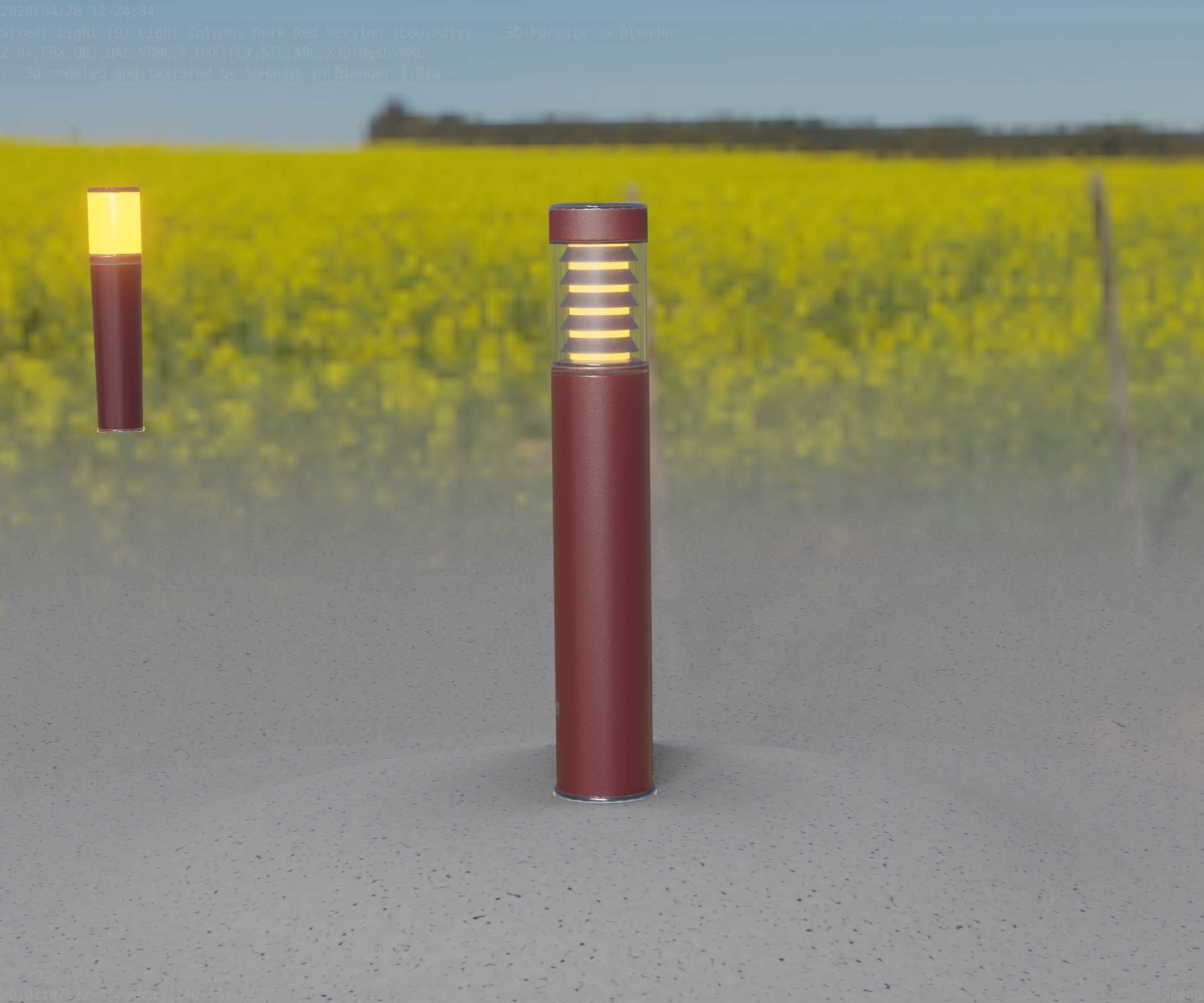 Dark Red Light-Column -17- Street-Light 9 Low-poly 3D model_30