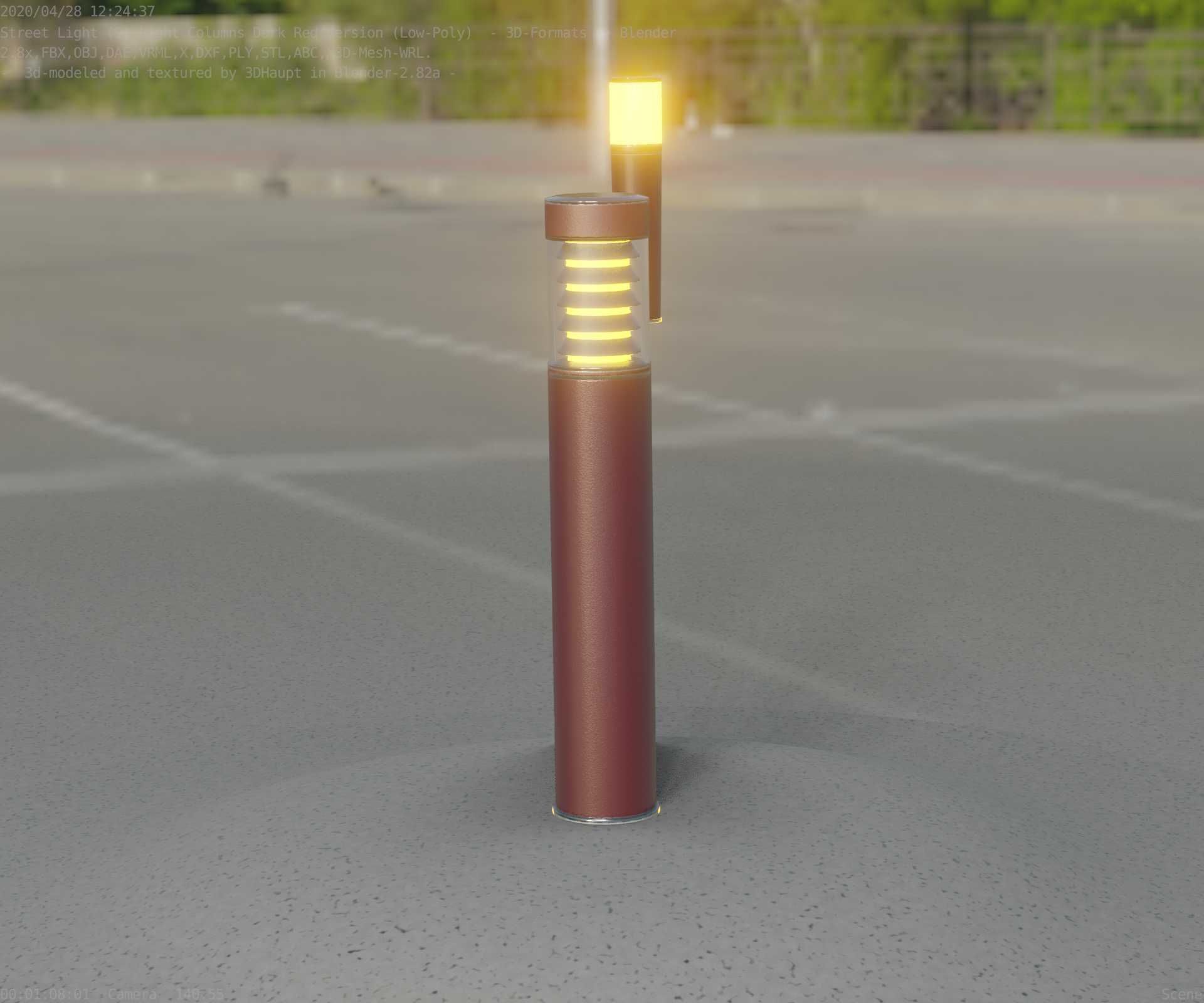 Dark Red Light-Column -17- Street-Light 9 Low-poly 3D model_33