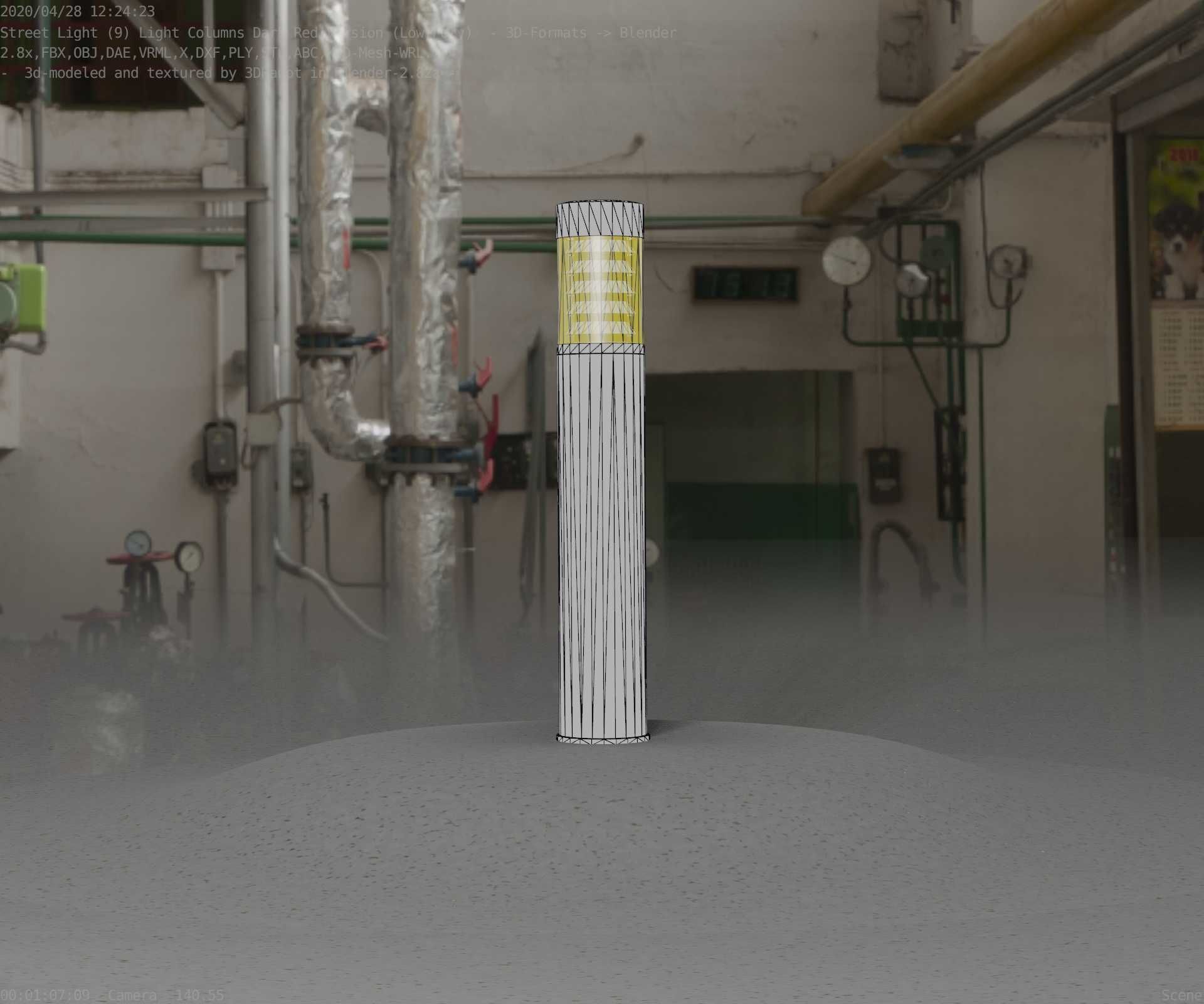 Dark Red Light-Column -17- Street-Light 9 Low-poly 3D model_2