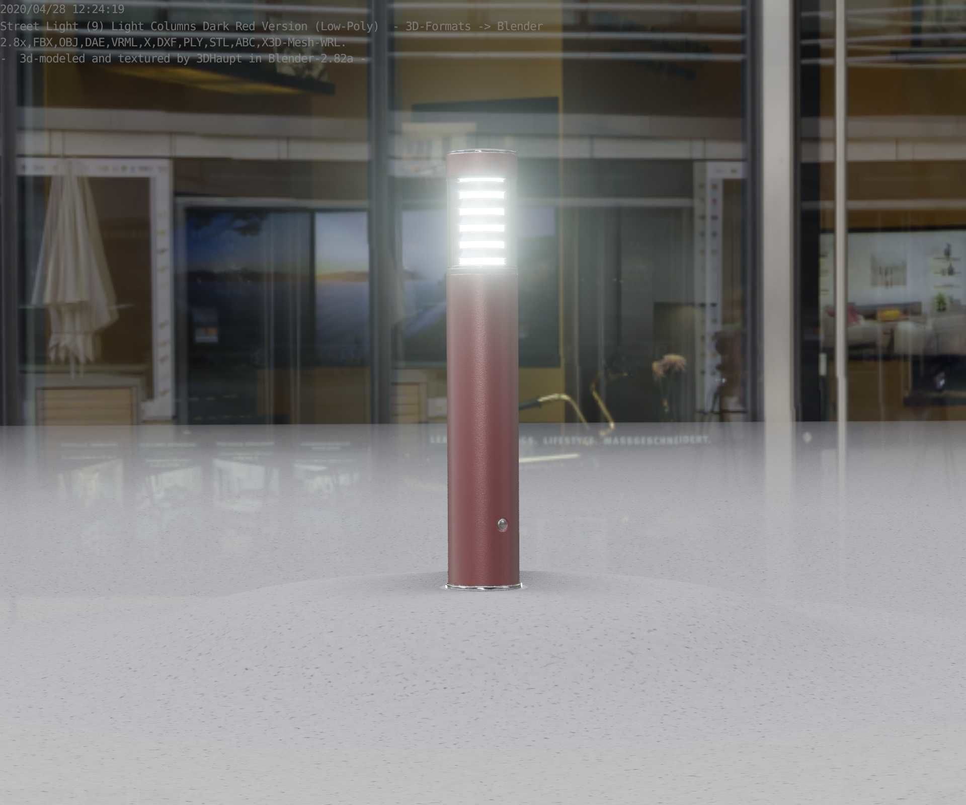 Dark Red Light-Column -17- Street-Light 9 Low-poly 3D model_14