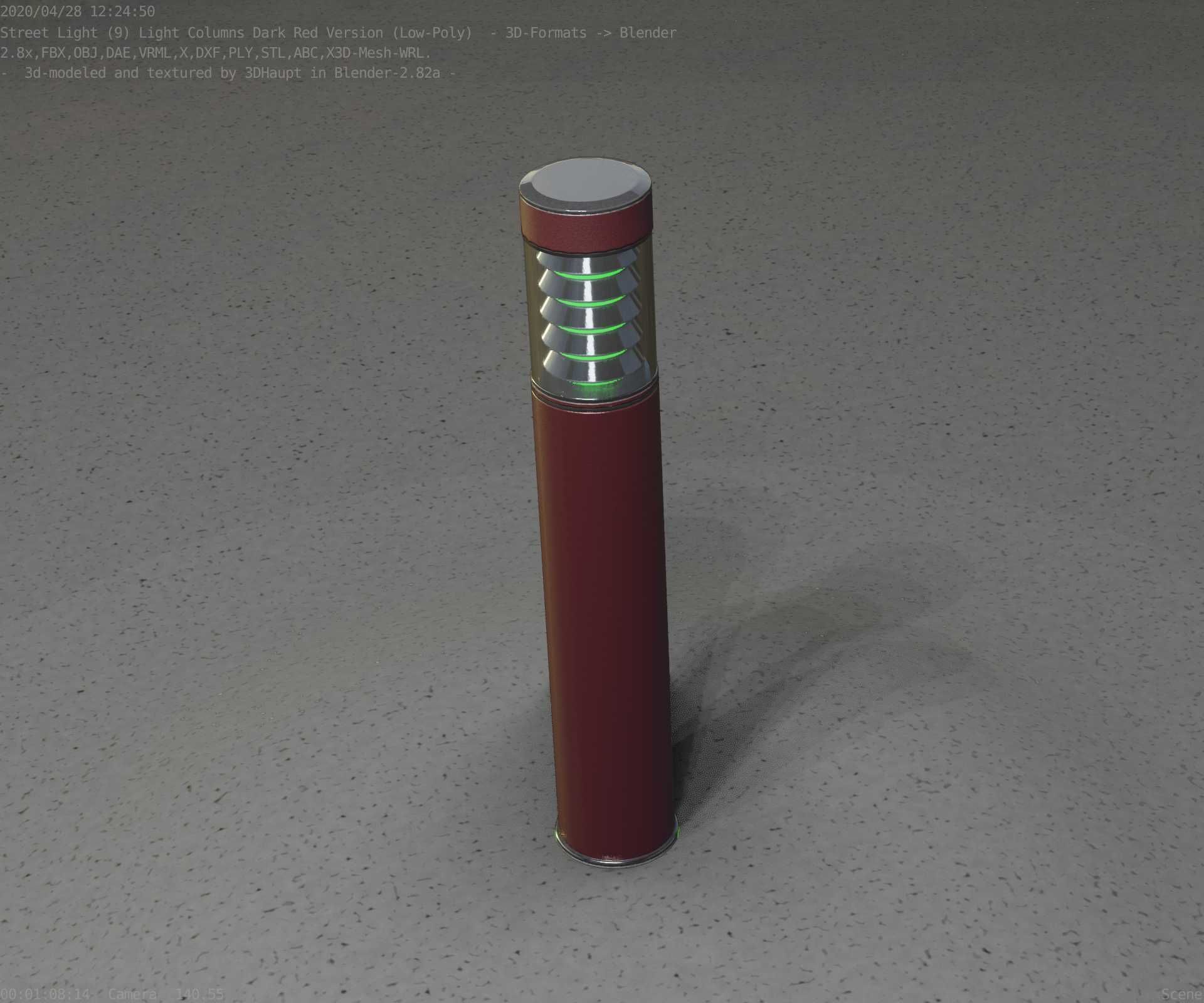Dark Red Light-Column -17- Street-Light 9 Low-poly 3D model_46