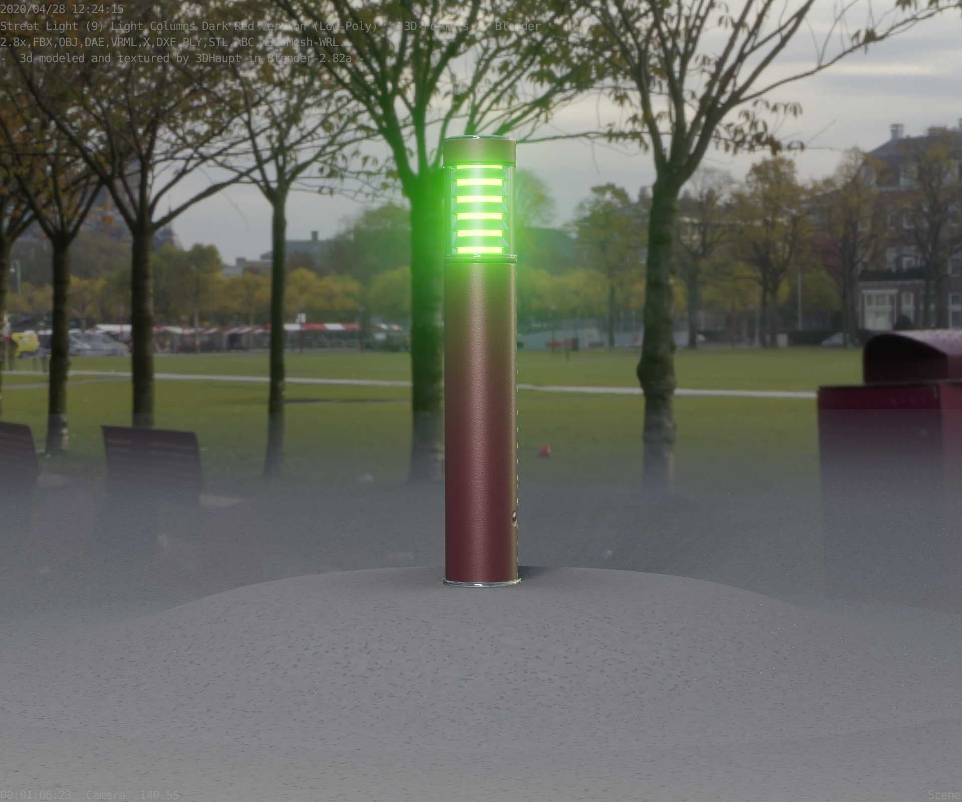 Dark Red Light-Column -17- Street-Light 9 Low-poly 3D model_9