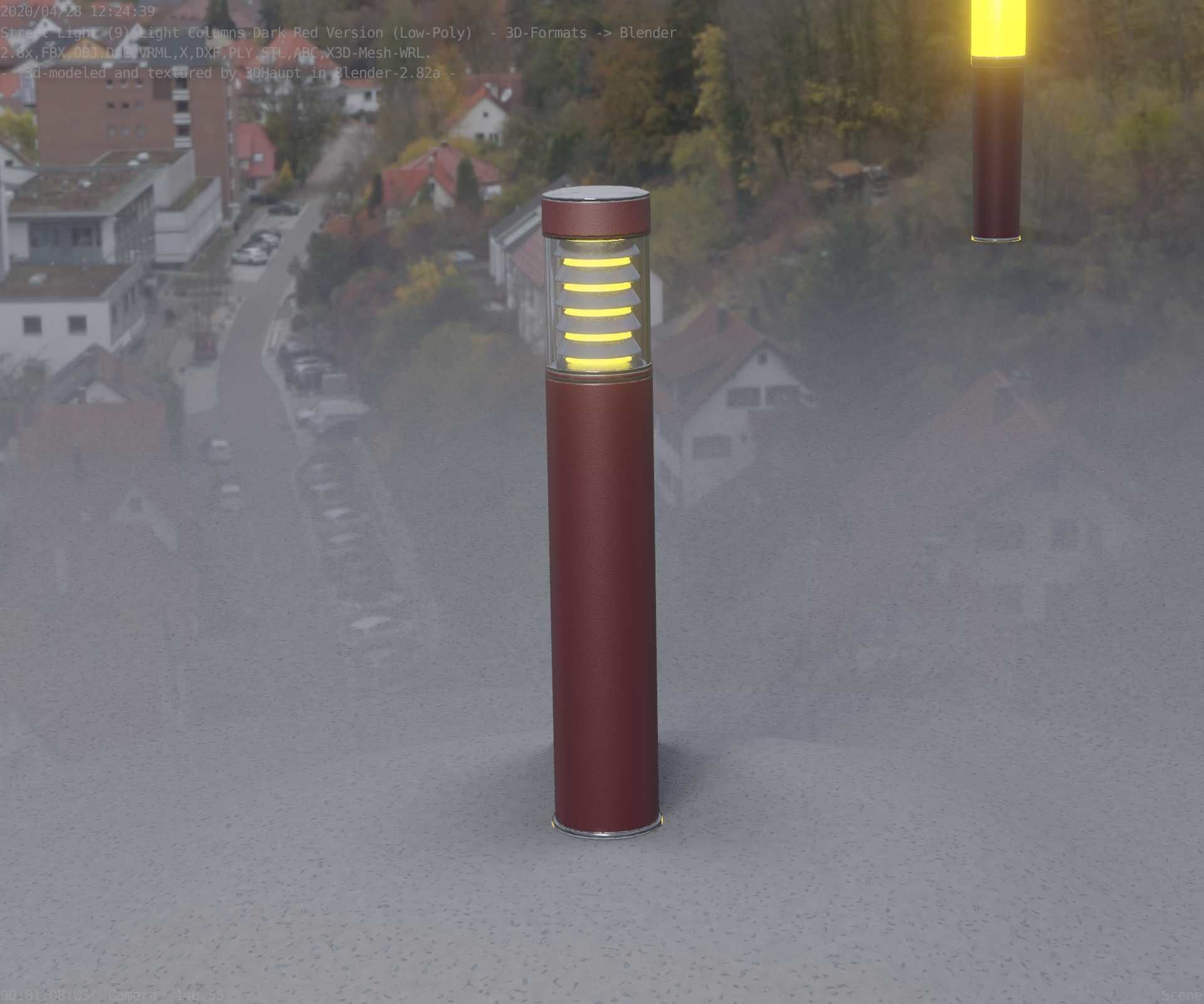 Dark Red Light-Column -17- Street-Light 9 Low-poly 3D model_35