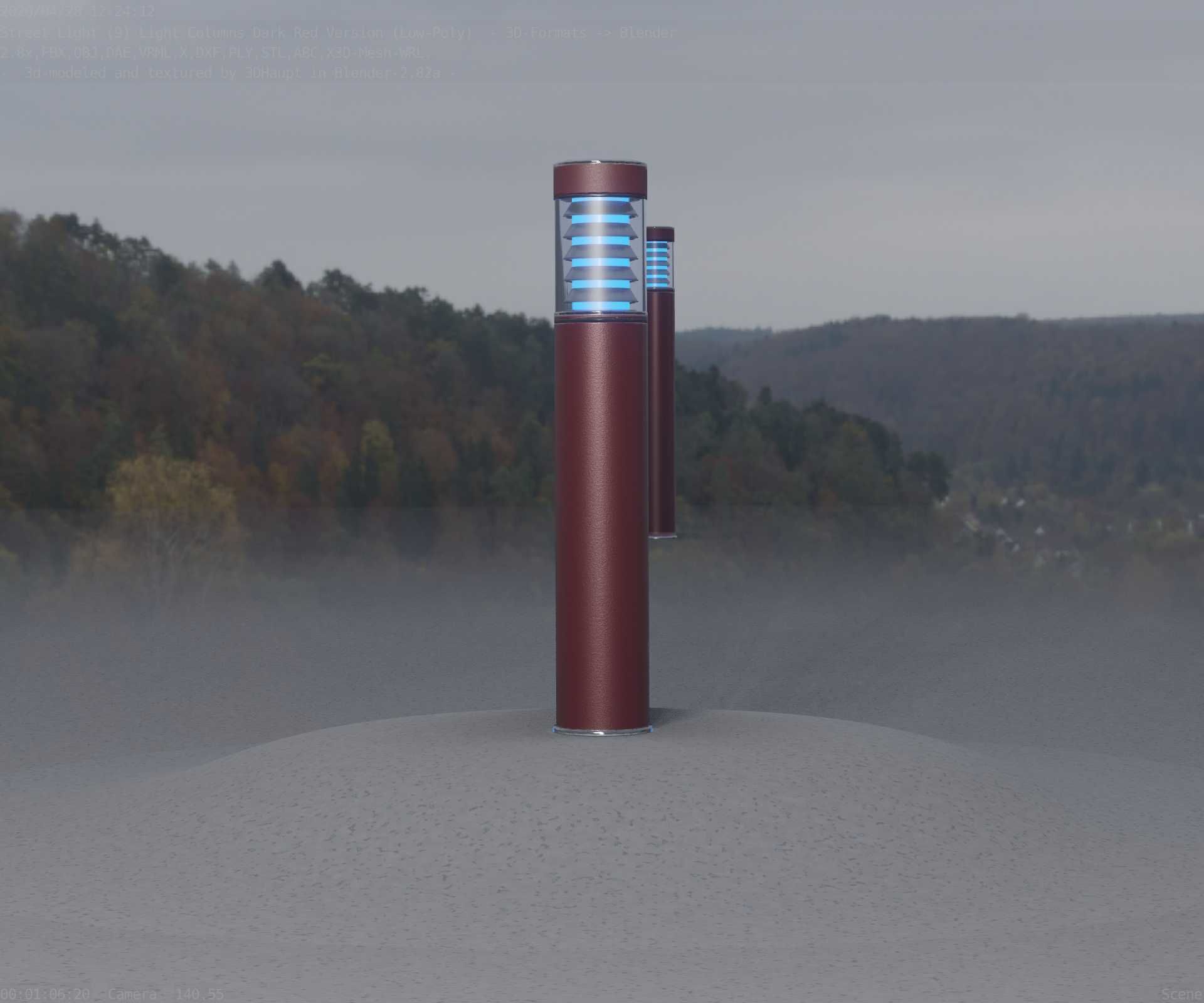 Dark Red Light-Column -17- Street-Light 9 Low-poly 3D model_6