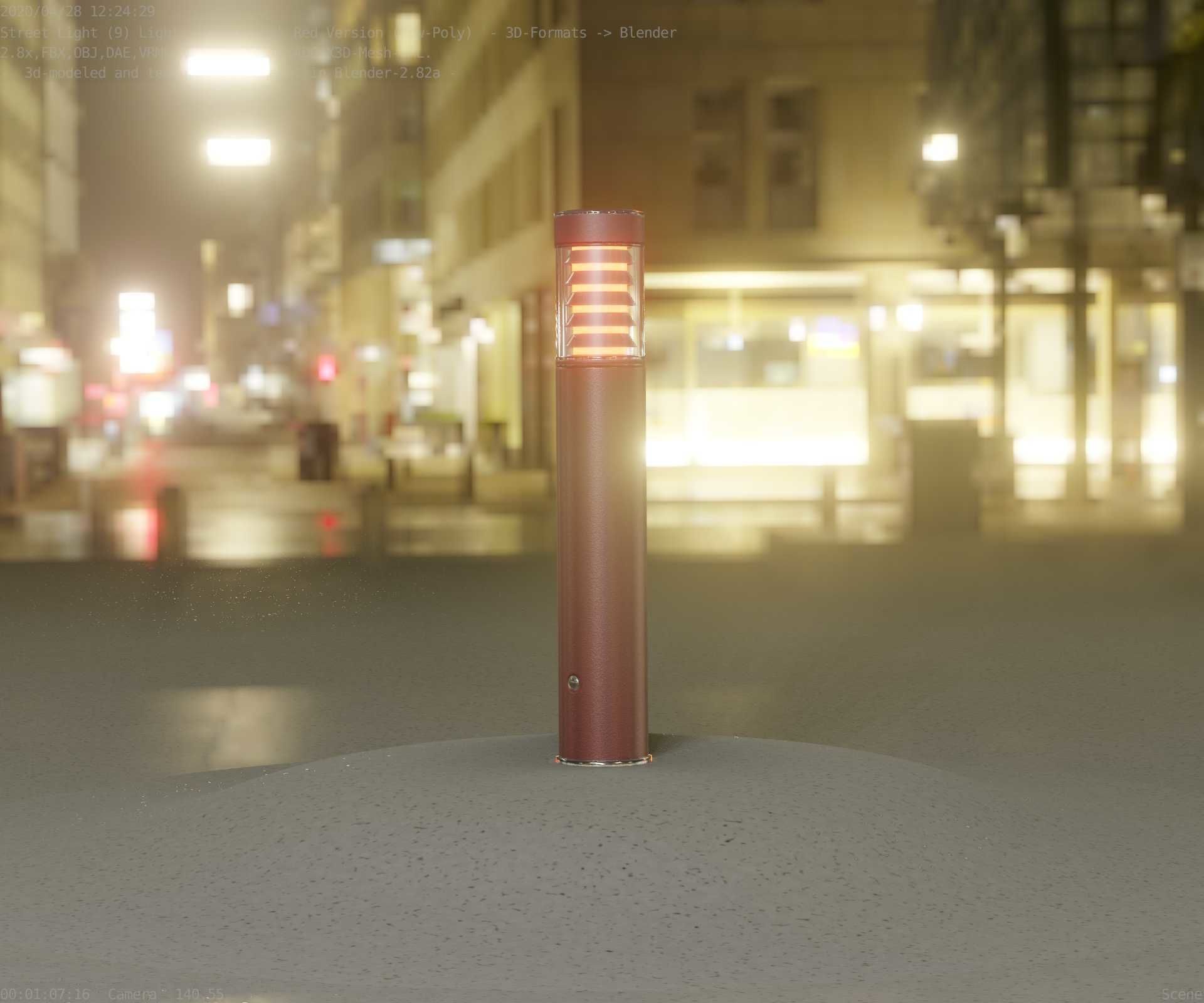 Dark Red Light-Column -17- Street-Light 9 Low-poly 3D model_24