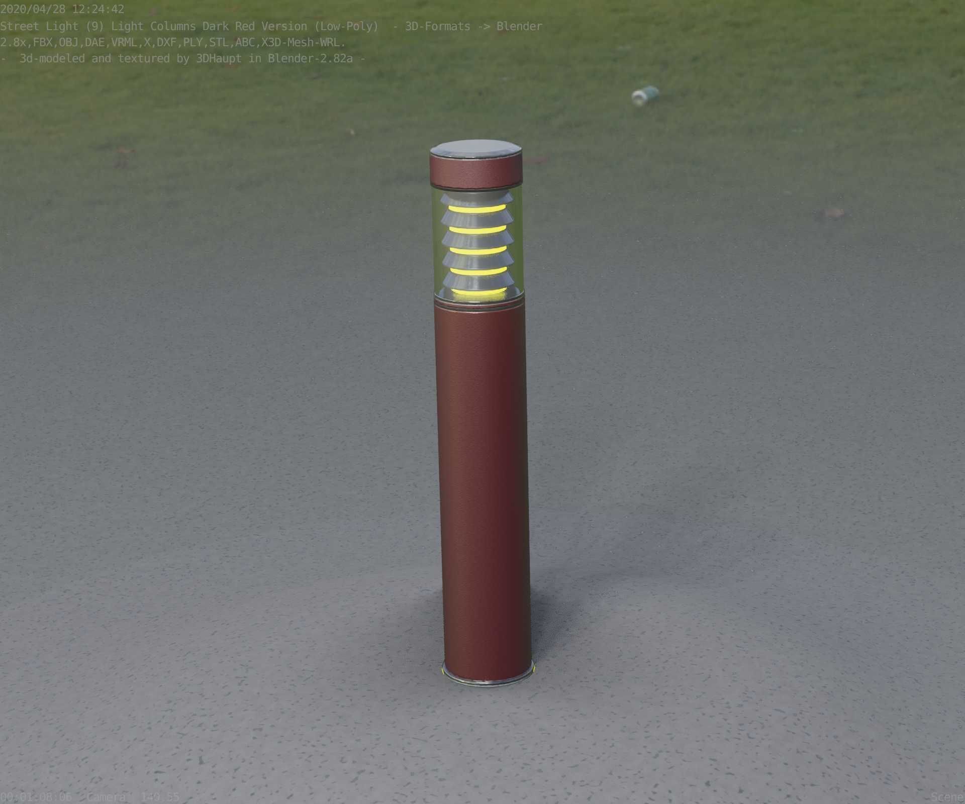 Dark Red Light-Column -17- Street-Light 9 Low-poly 3D model_38