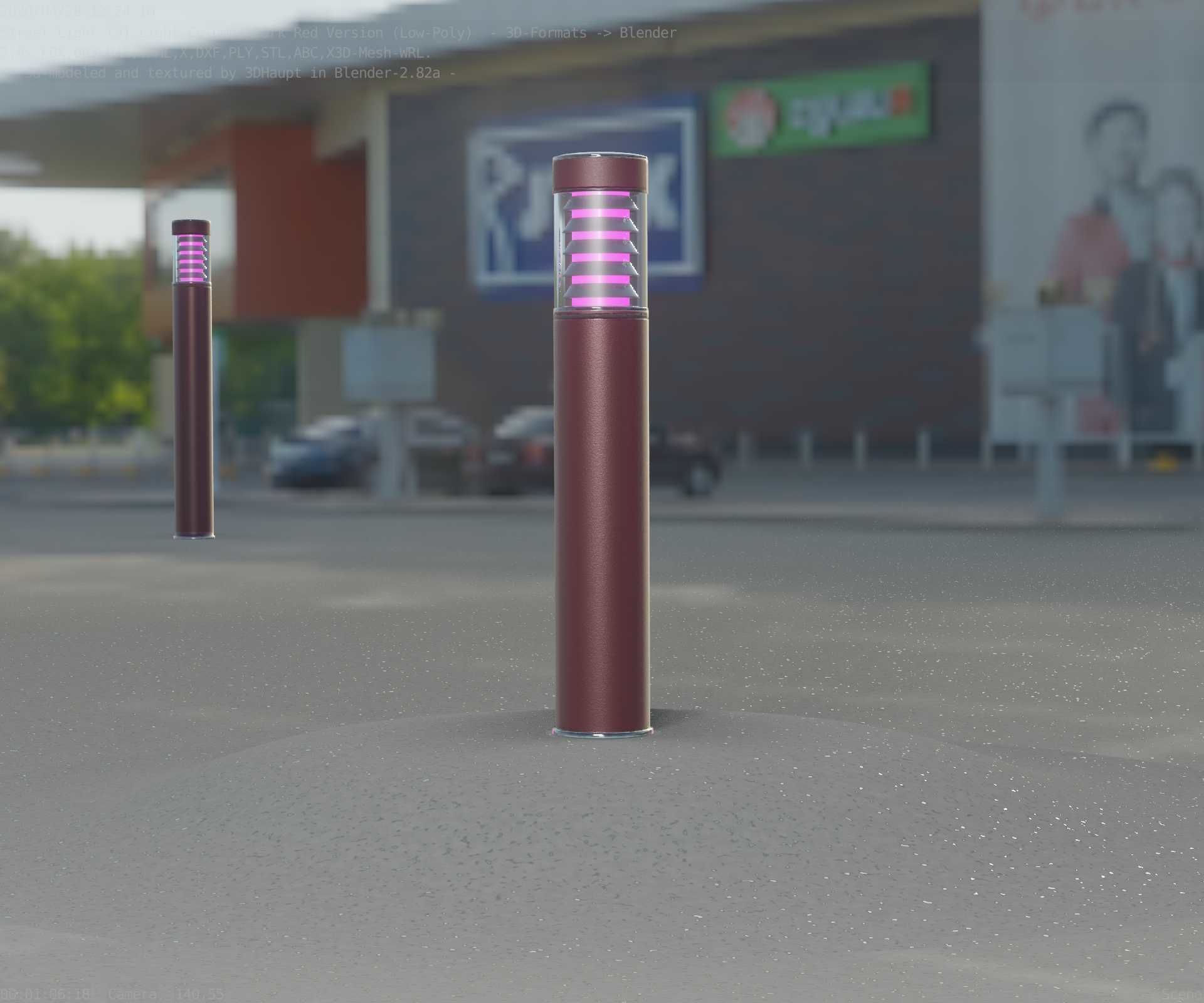 Dark Red Light-Column -17- Street-Light 9 Low-poly 3D model_4