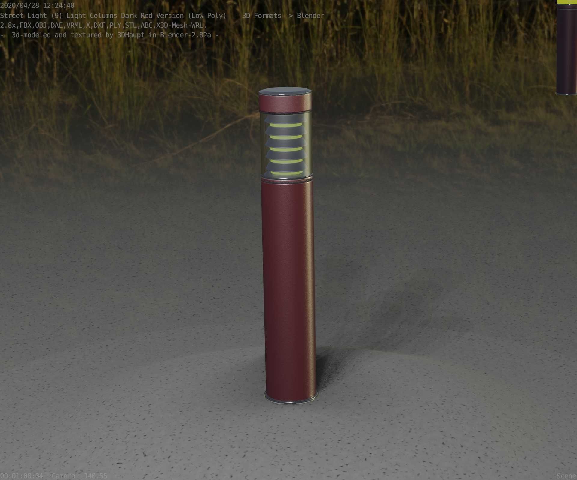 Dark Red Light-Column -17- Street-Light 9 Low-poly 3D model_36