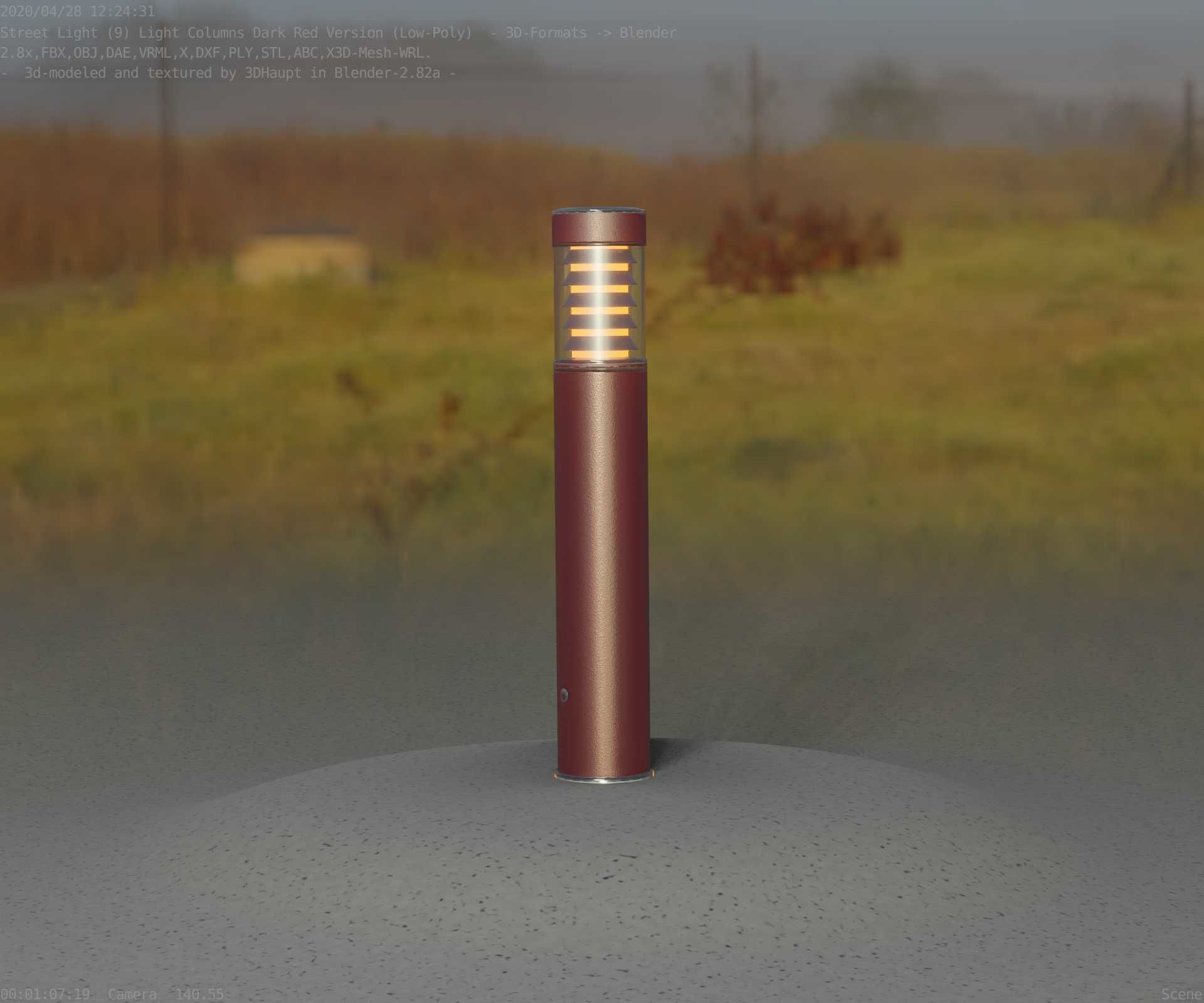 Dark Red Light-Column -17- Street-Light 9 Low-poly 3D model_27