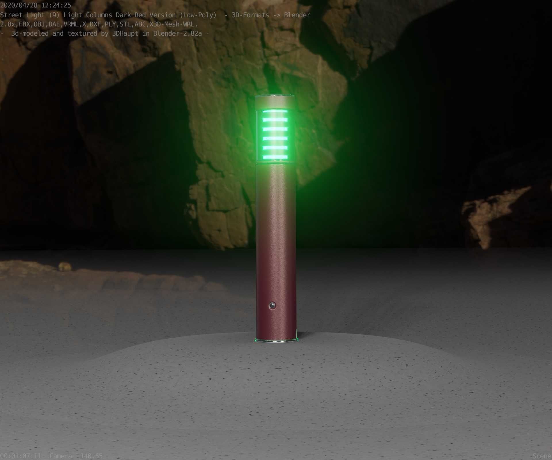 Dark Red Light-Column -17- Street-Light 9 Low-poly 3D model_19