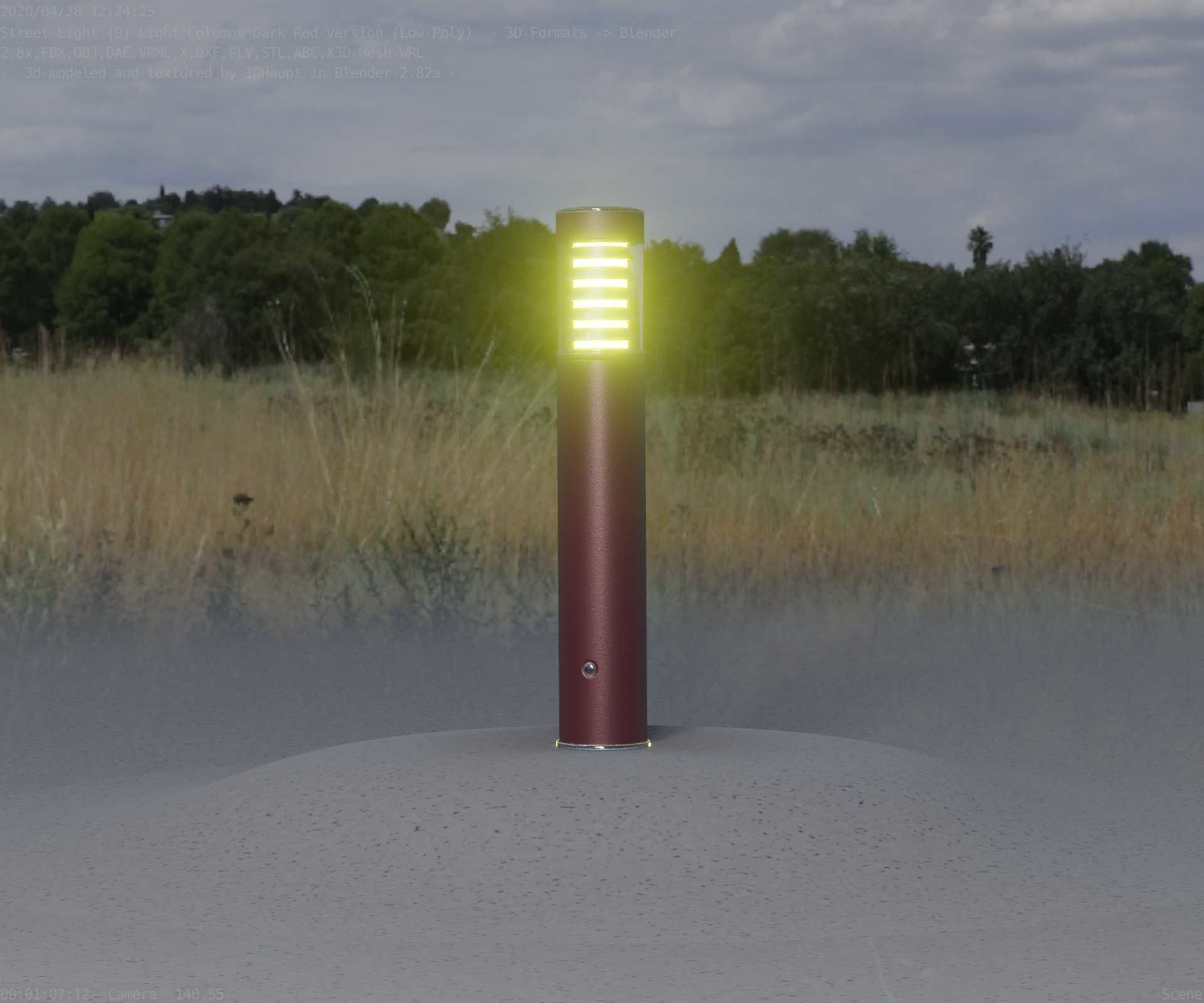 Dark Red Light-Column -17- Street-Light 9 Low-poly 3D model_20