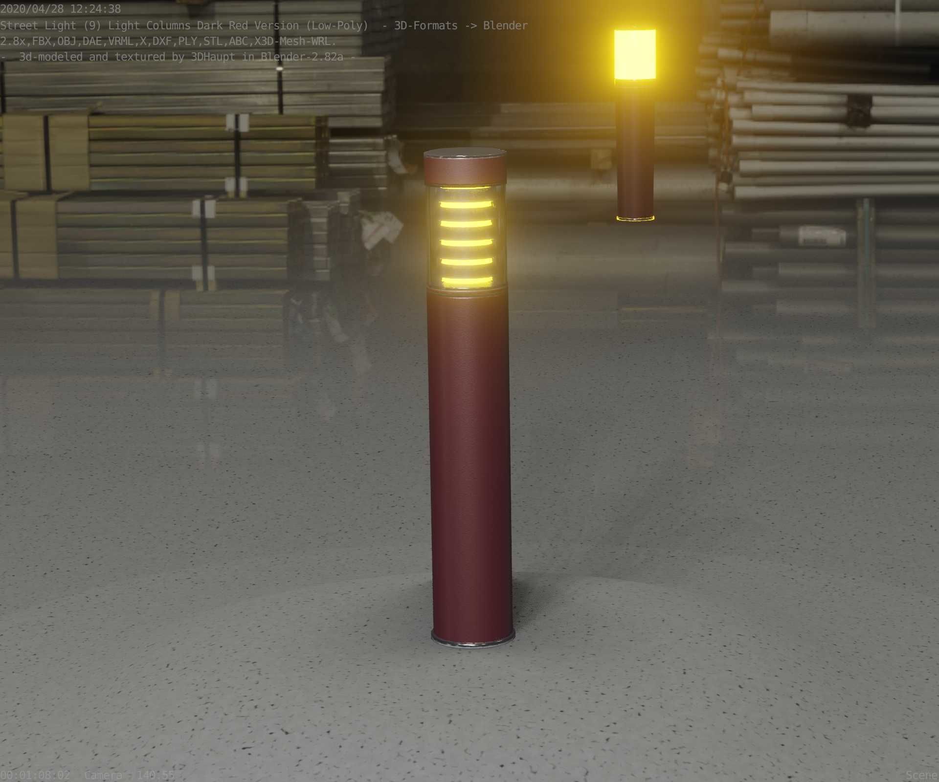 Dark Red Light-Column -17- Street-Light 9 Low-poly 3D model_34