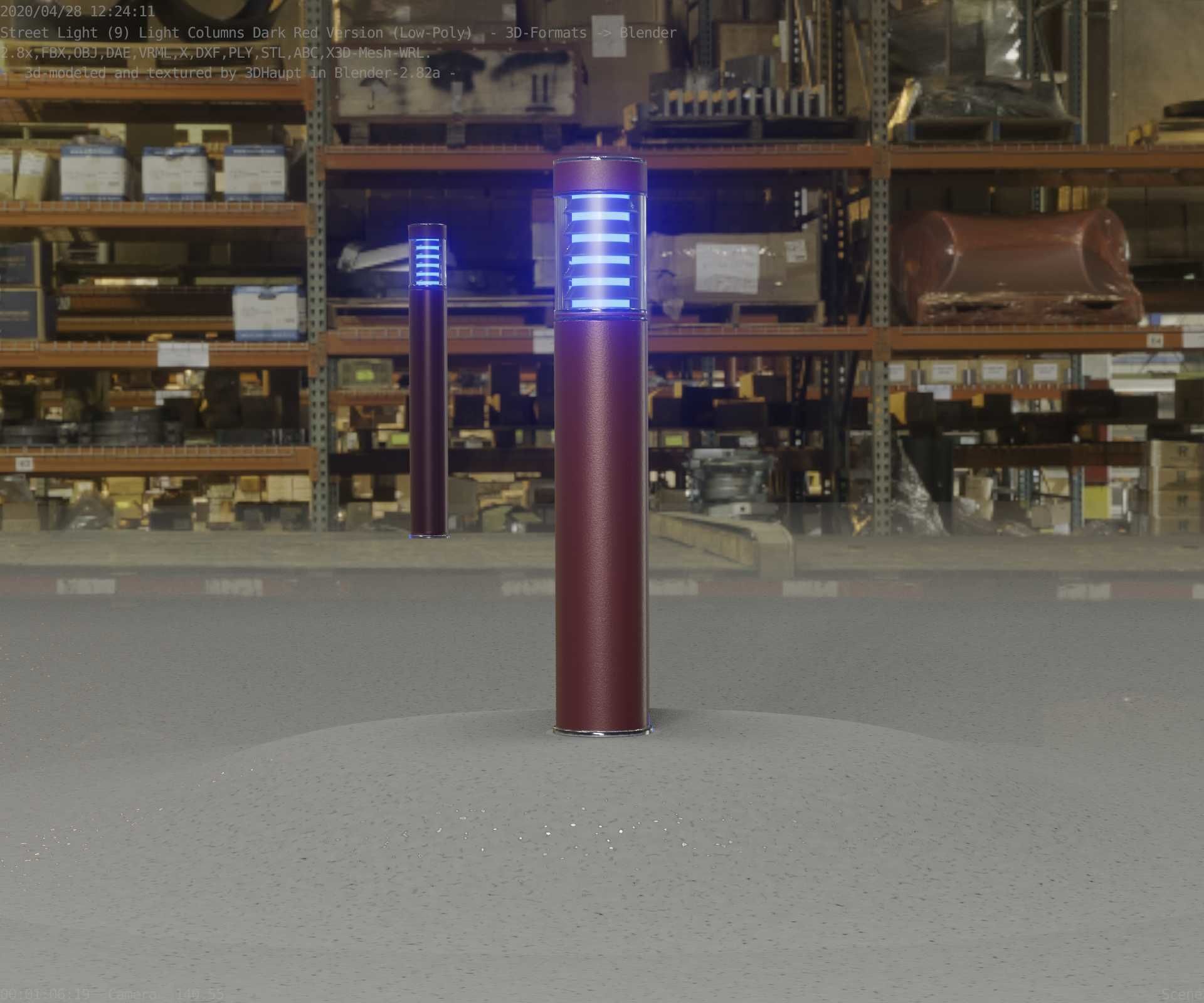 Dark Red Light-Column -17- Street-Light 9 Low-poly 3D model_5