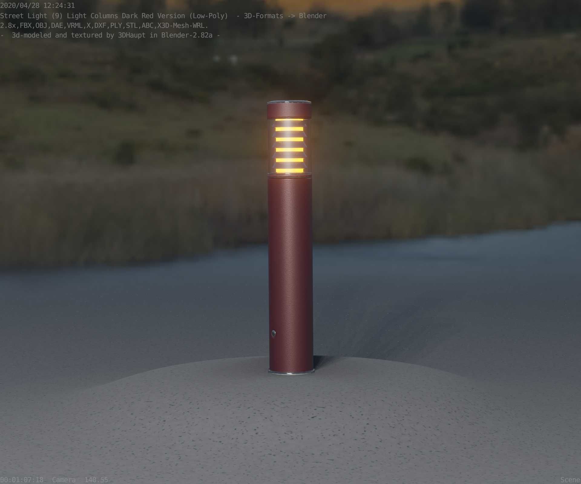 Dark Red Light-Column -17- Street-Light 9 Low-poly 3D model_26