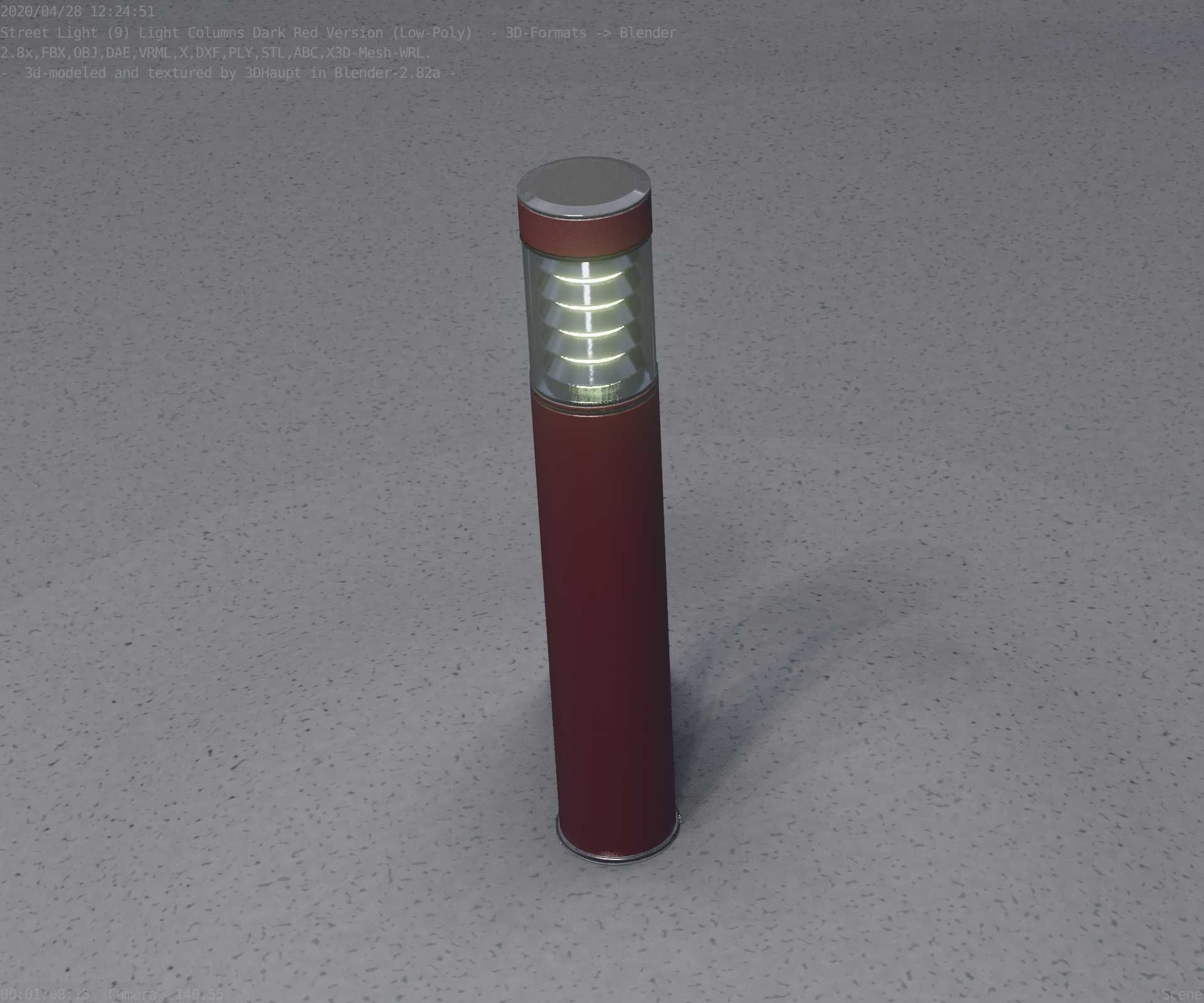 Dark Red Light-Column -17- Street-Light 9 Low-poly 3D model_47