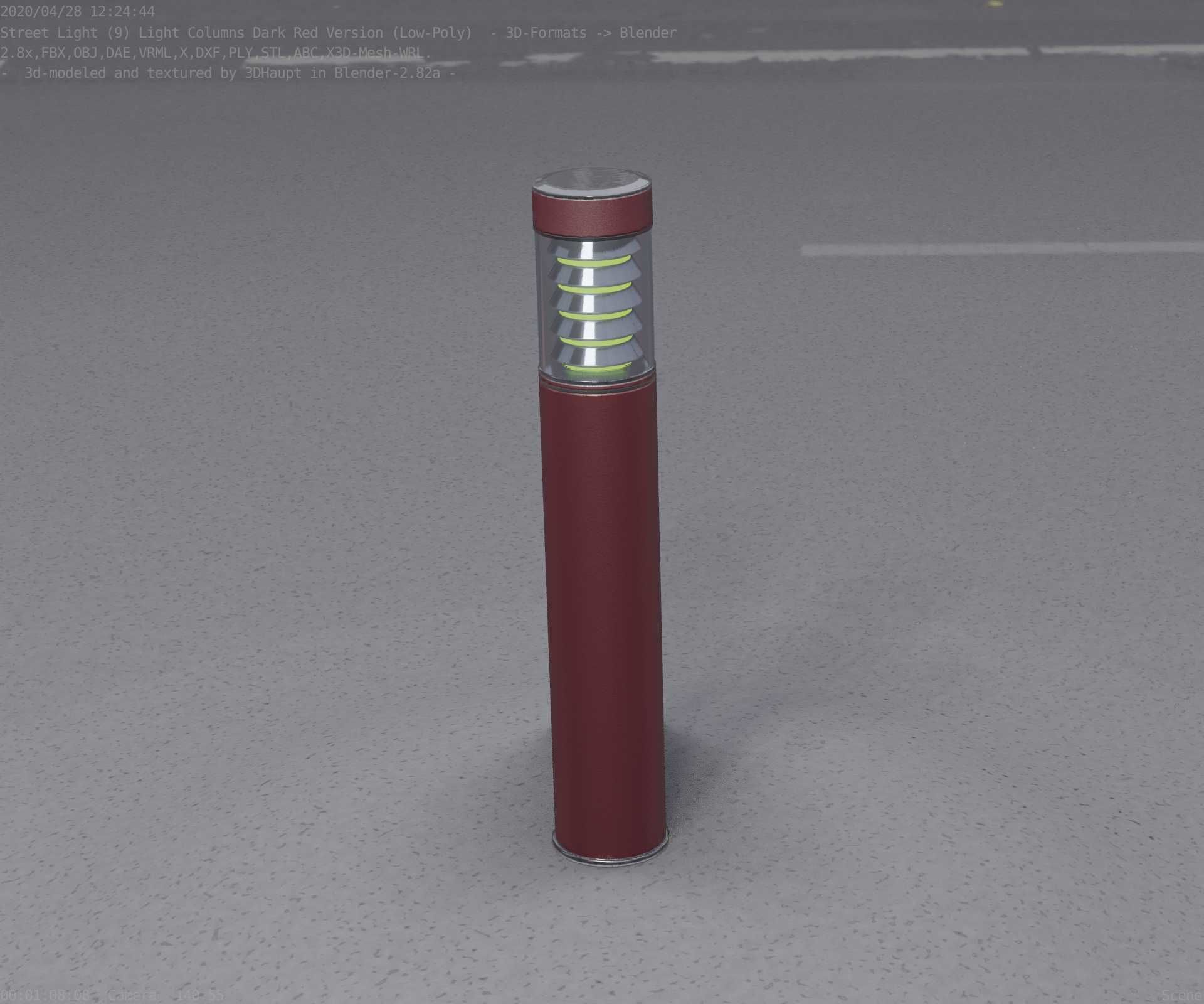 Dark Red Light-Column -17- Street-Light 9 Low-poly 3D model_40