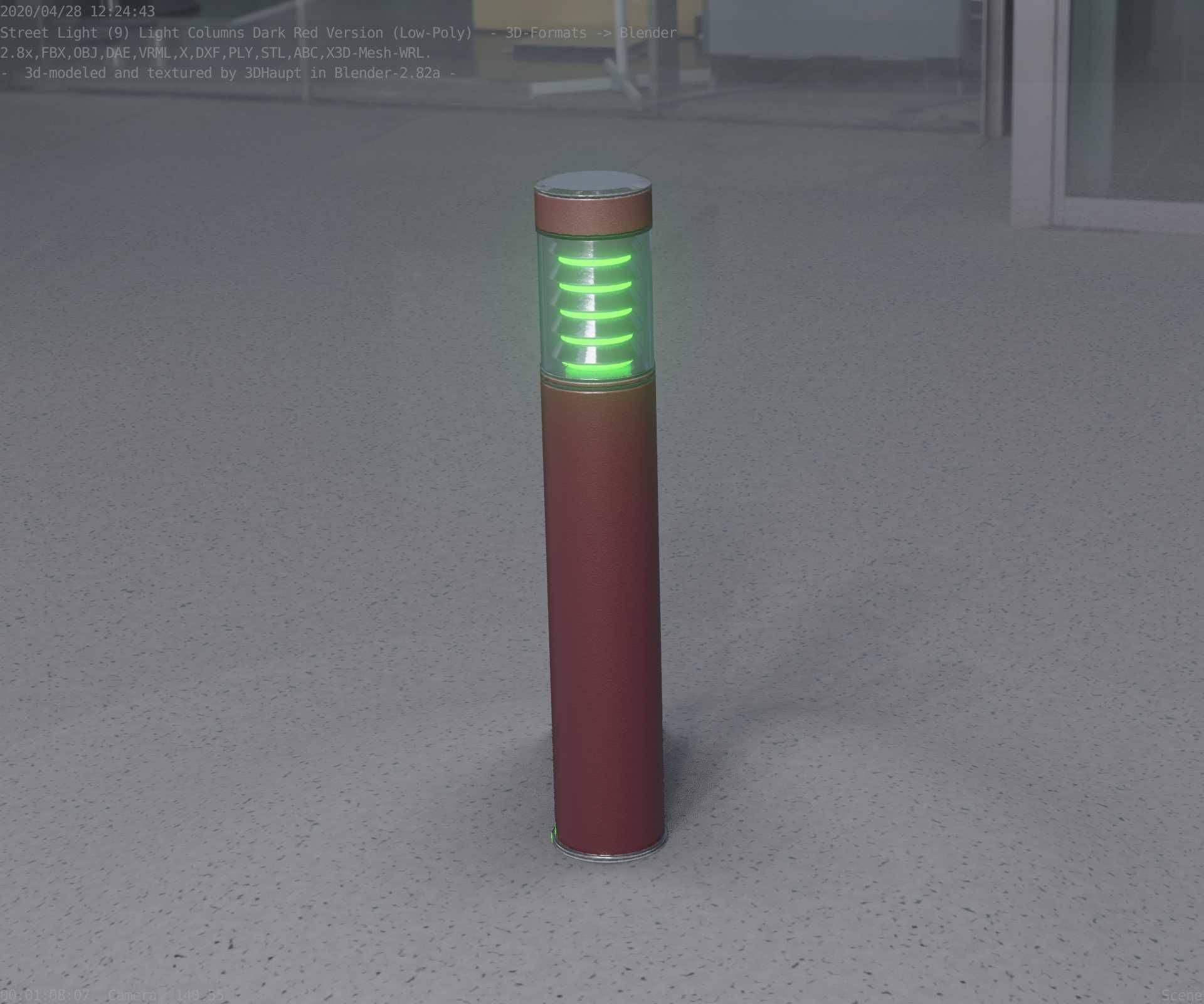 Dark Red Light-Column -17- Street-Light 9 Low-poly 3D model_39