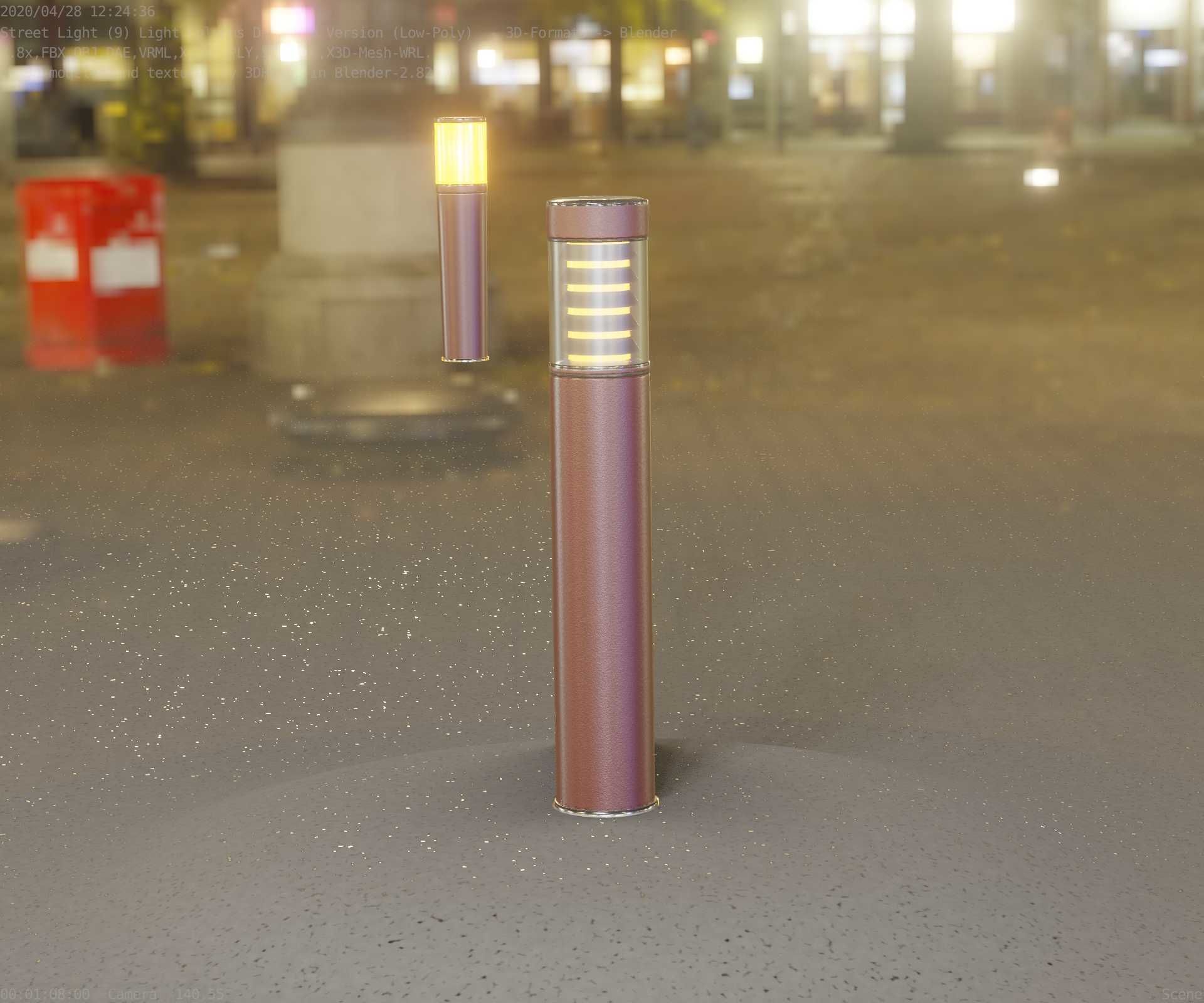 Dark Red Light-Column -17- Street-Light 9 Low-poly 3D model_32
