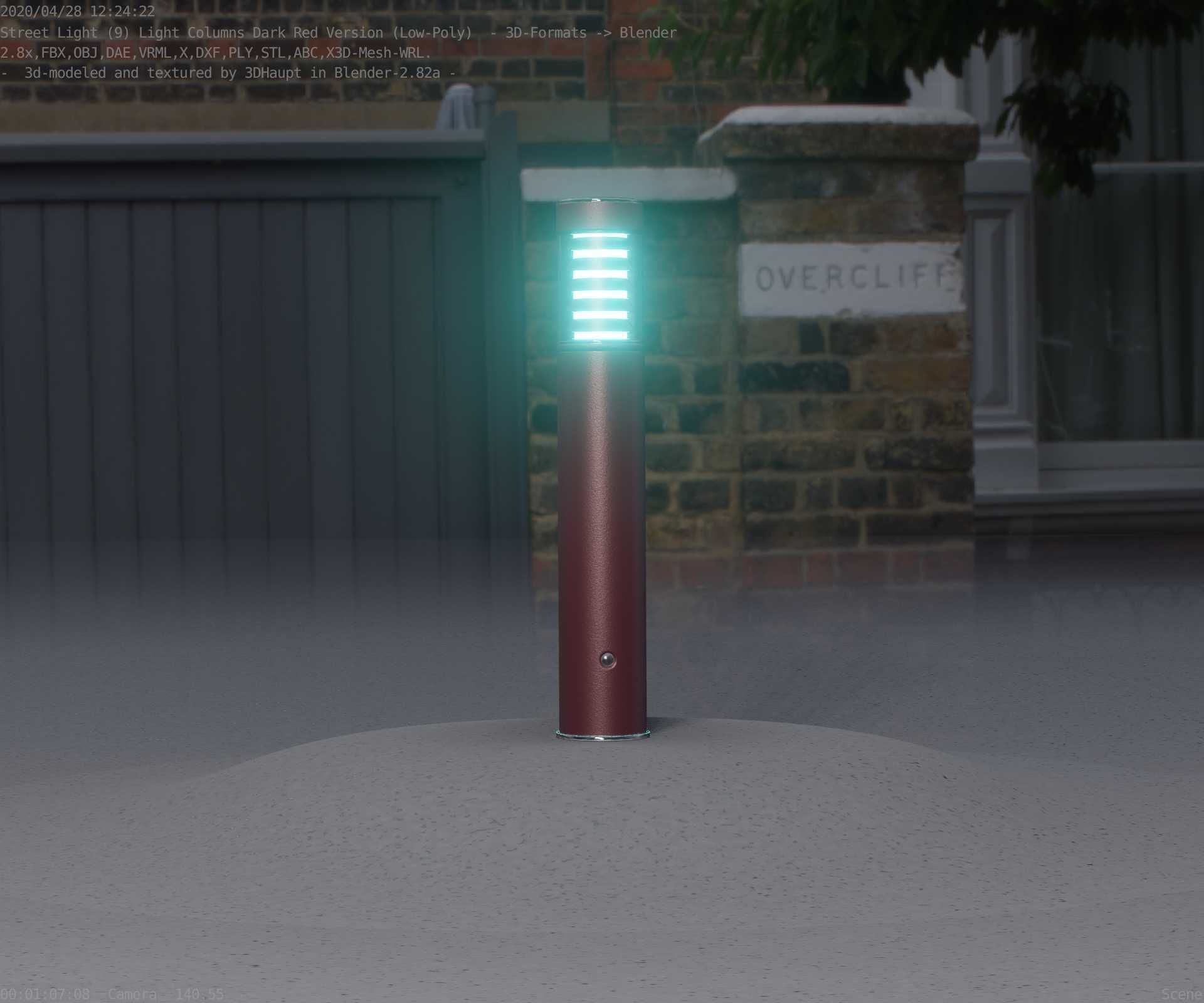 Dark Red Light-Column -17- Street-Light 9 Low-poly 3D model_17