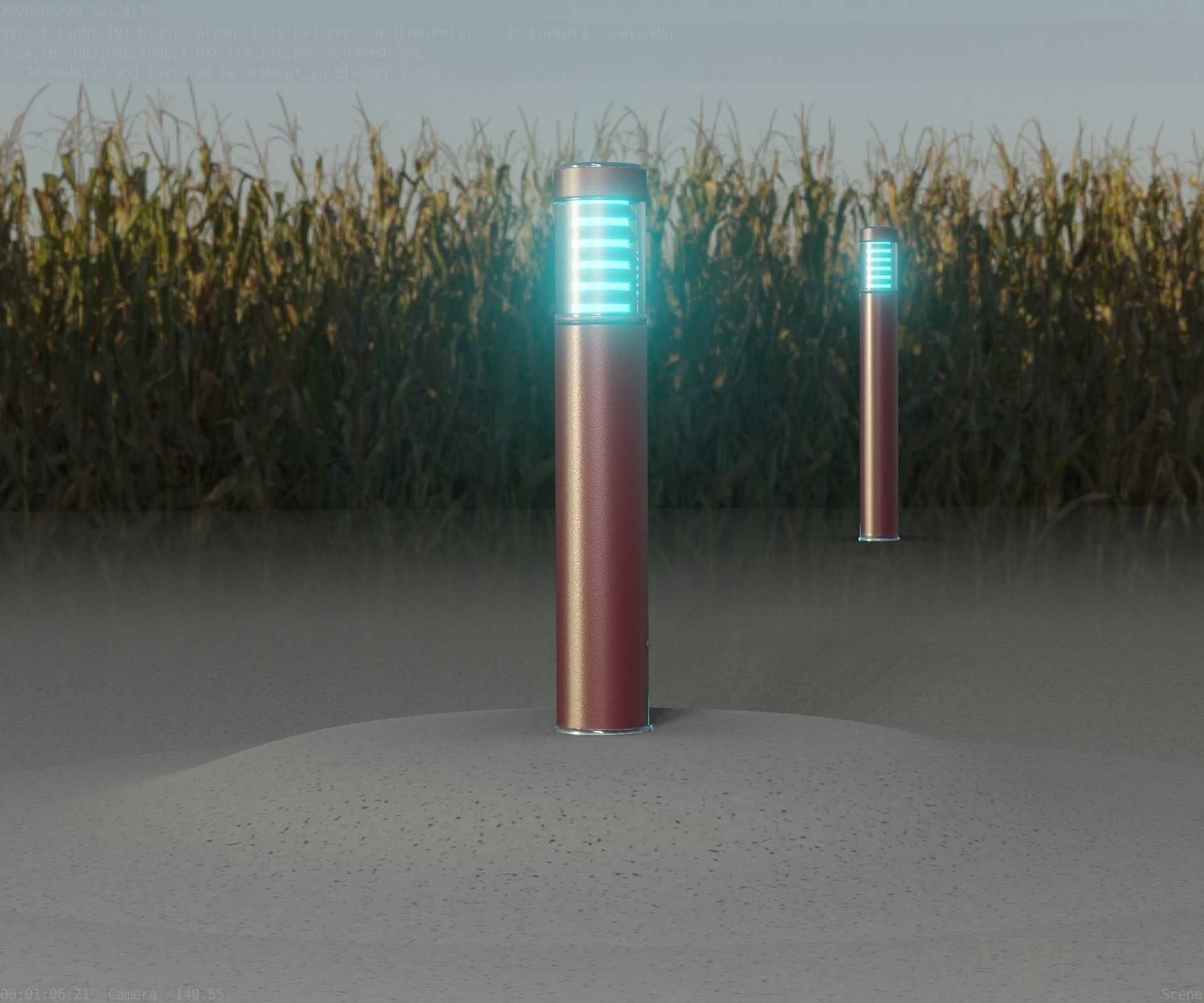 Dark Red Light-Column -17- Street-Light 9 Low-poly 3D model_7