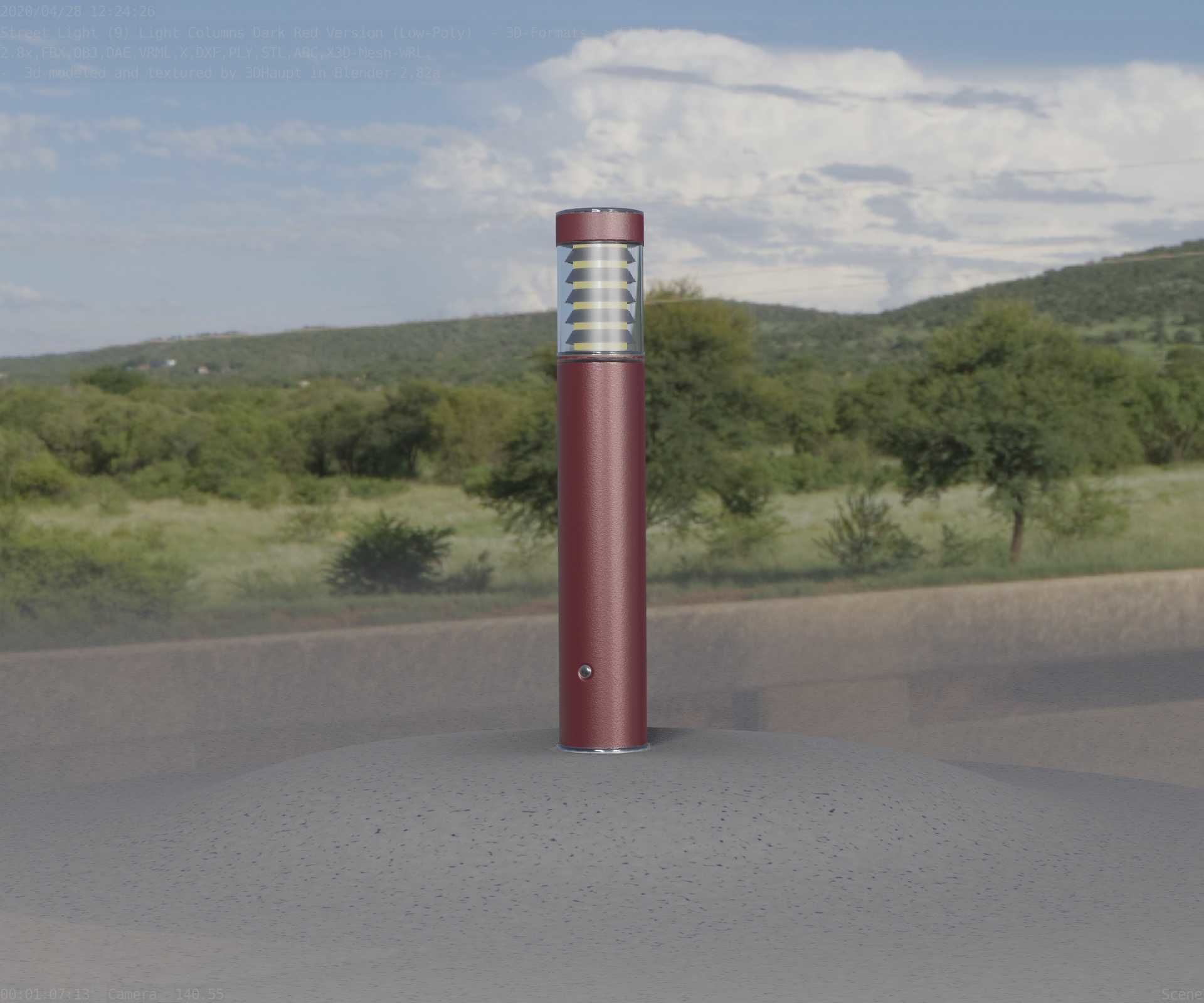 Dark Red Light-Column -17- Street-Light 9 Low-poly 3D model_21