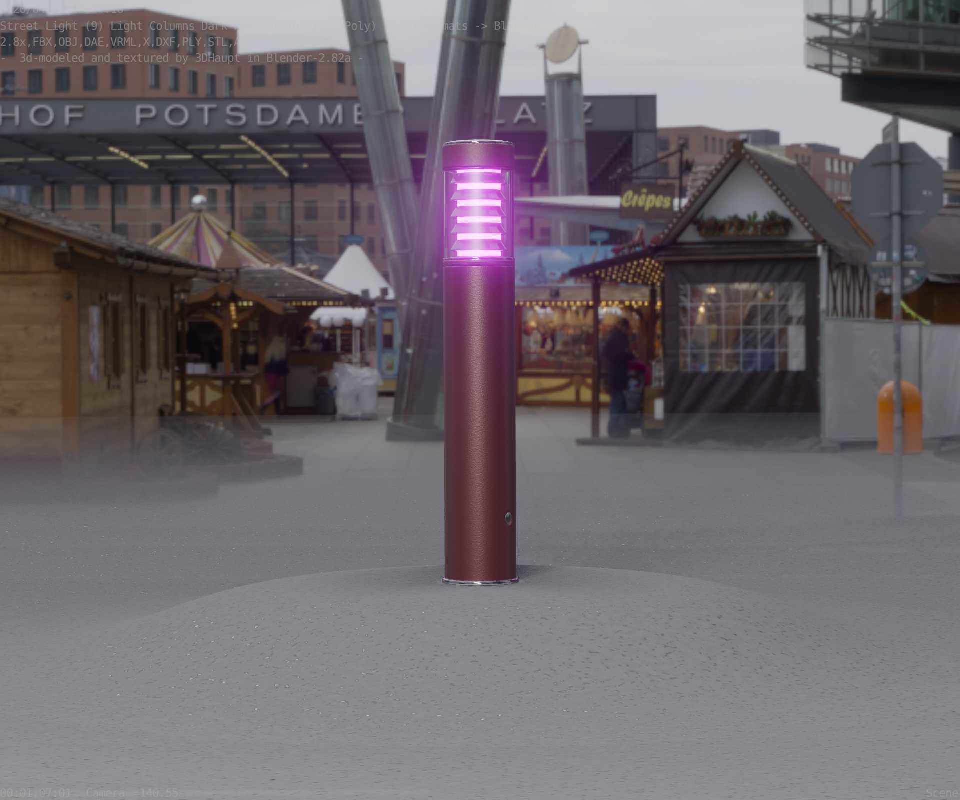 Dark Red Light-Column -17- Street-Light 9 Low-poly 3D model_11