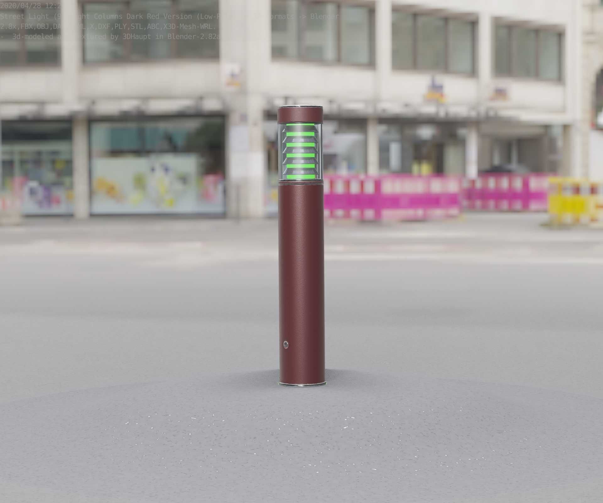 Dark Red Light-Column -17- Street-Light 9 Low-poly 3D model_25