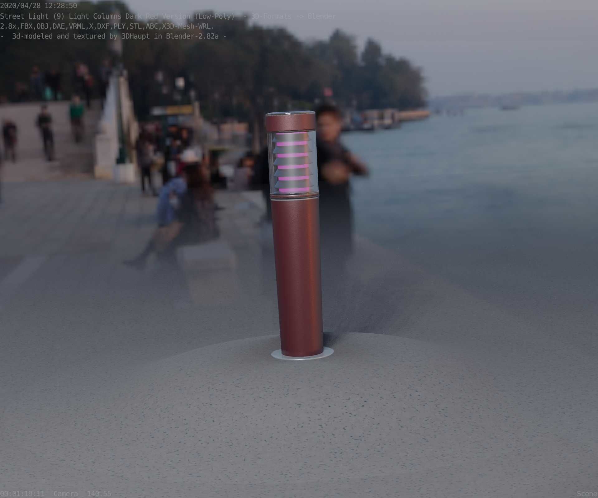 Dark Red Light-Column -20- Street-Light 9 Low-poly 3D model_21