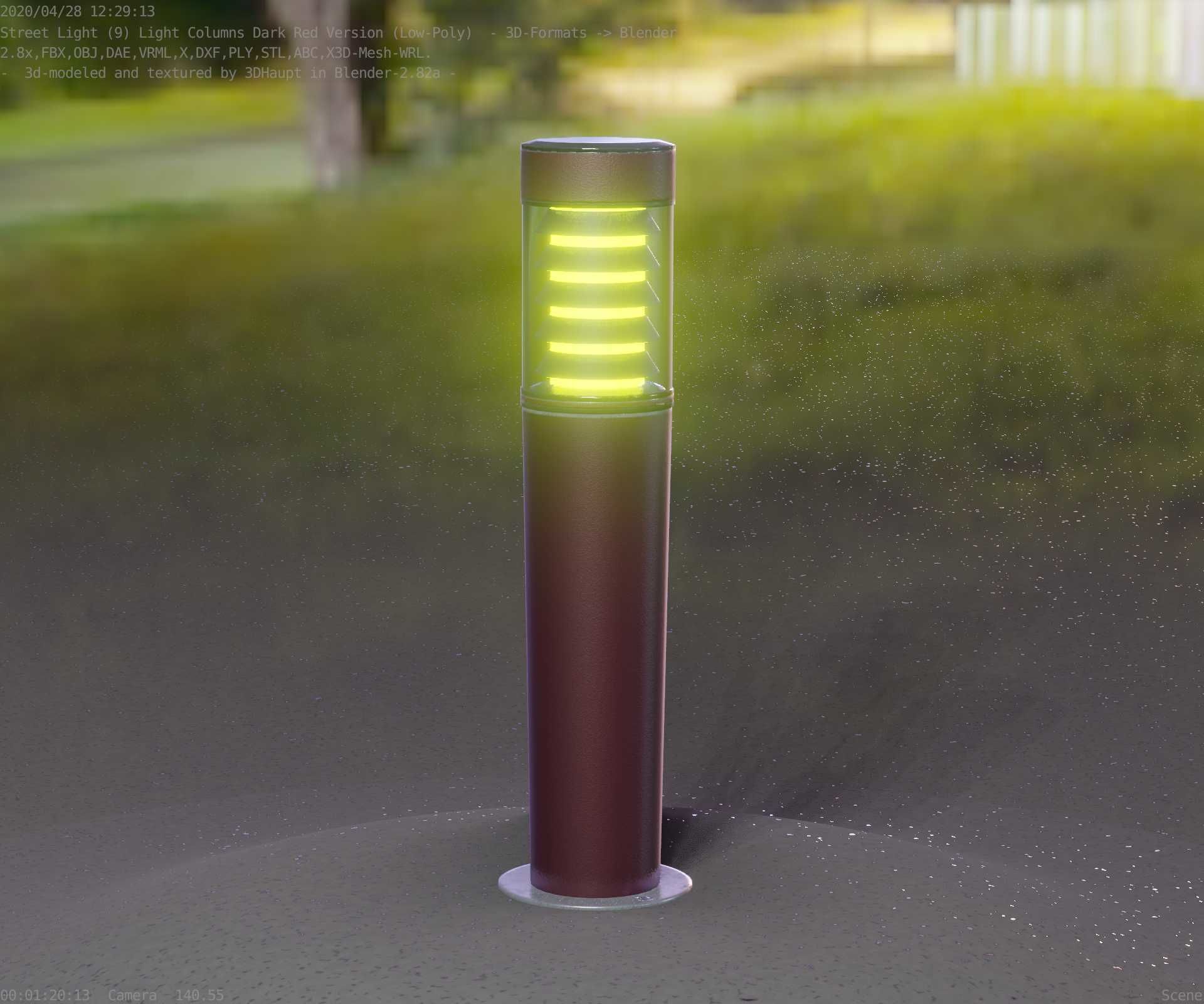 Dark Red Light-Column -20- Street-Light 9 Low-poly 3D model_33