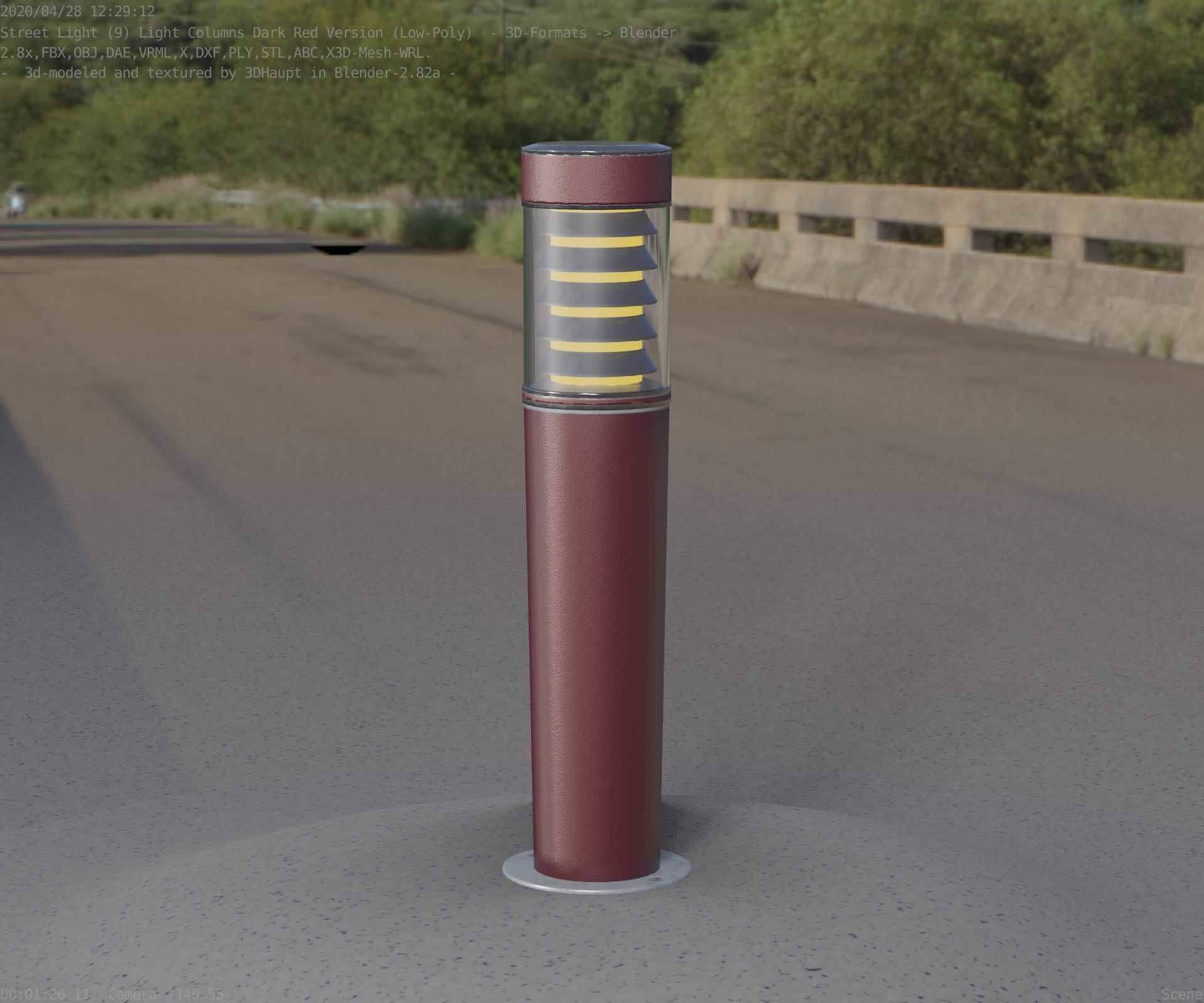 Dark Red Light-Column -20- Street-Light 9 Low-poly 3D model_31