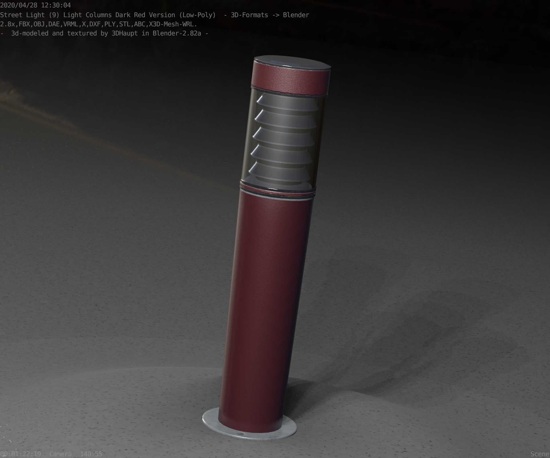 Dark Red Light-Column -20- Street-Light 9 Low-poly 3D model_88