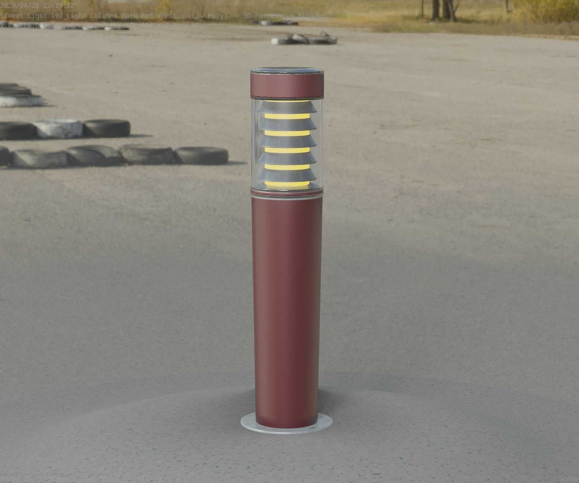 Dark Red Light-Column -20- Street-Light 9 Low-poly 3D model_32