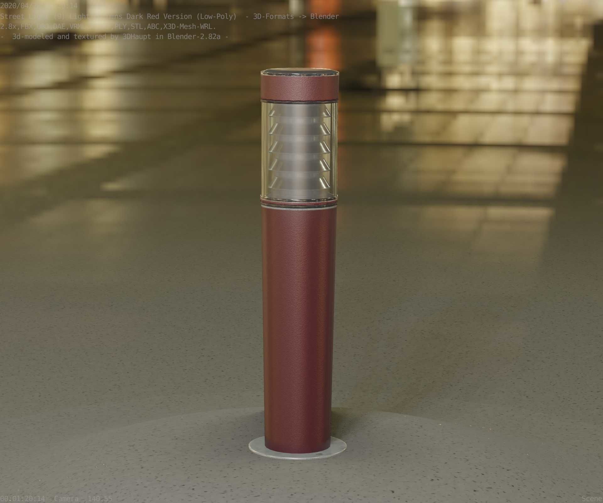 Dark Red Light-Column -20- Street-Light 9 Low-poly 3D model_34
