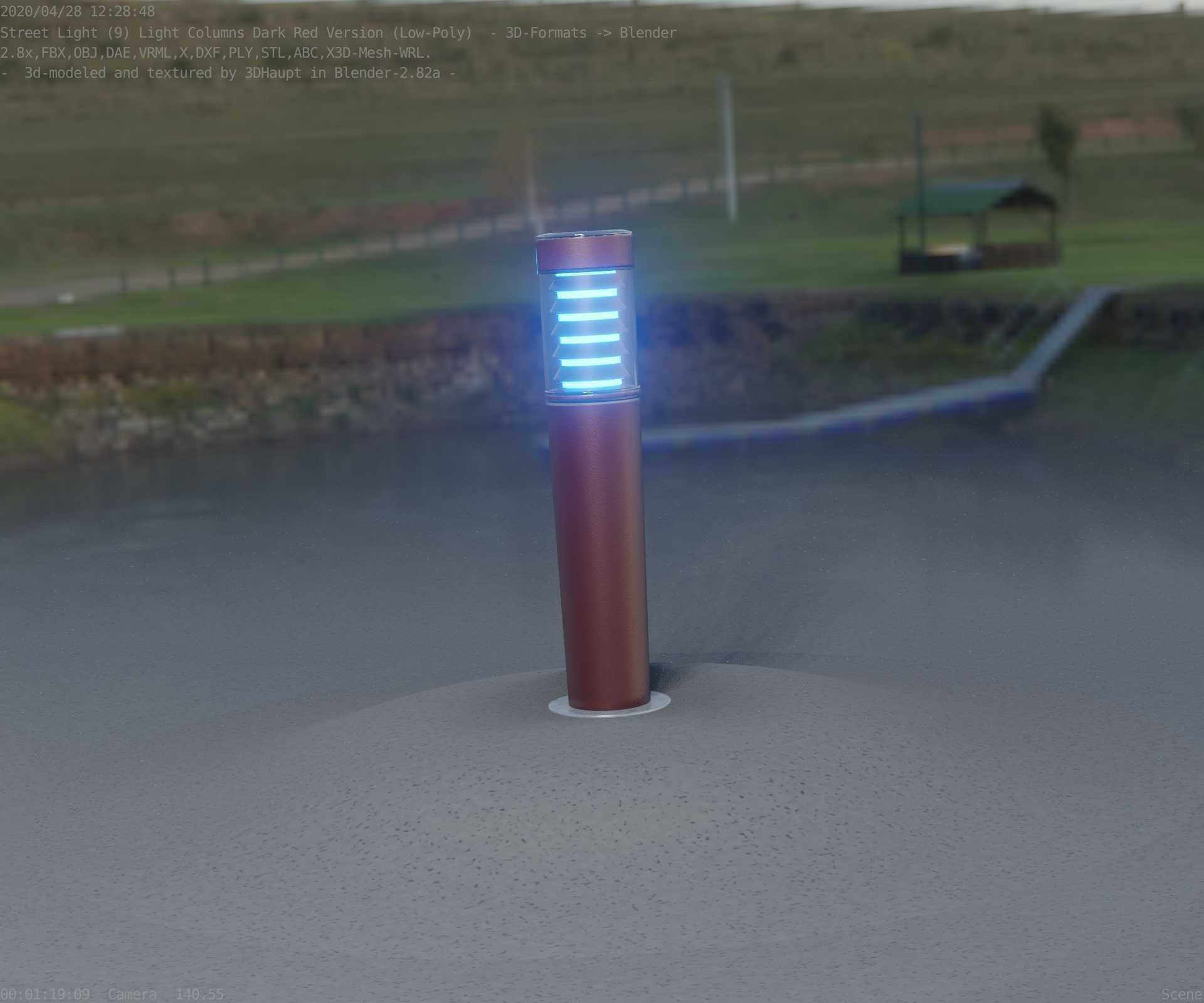 Dark Red Light-Column -20- Street-Light 9 Low-poly 3D model_19