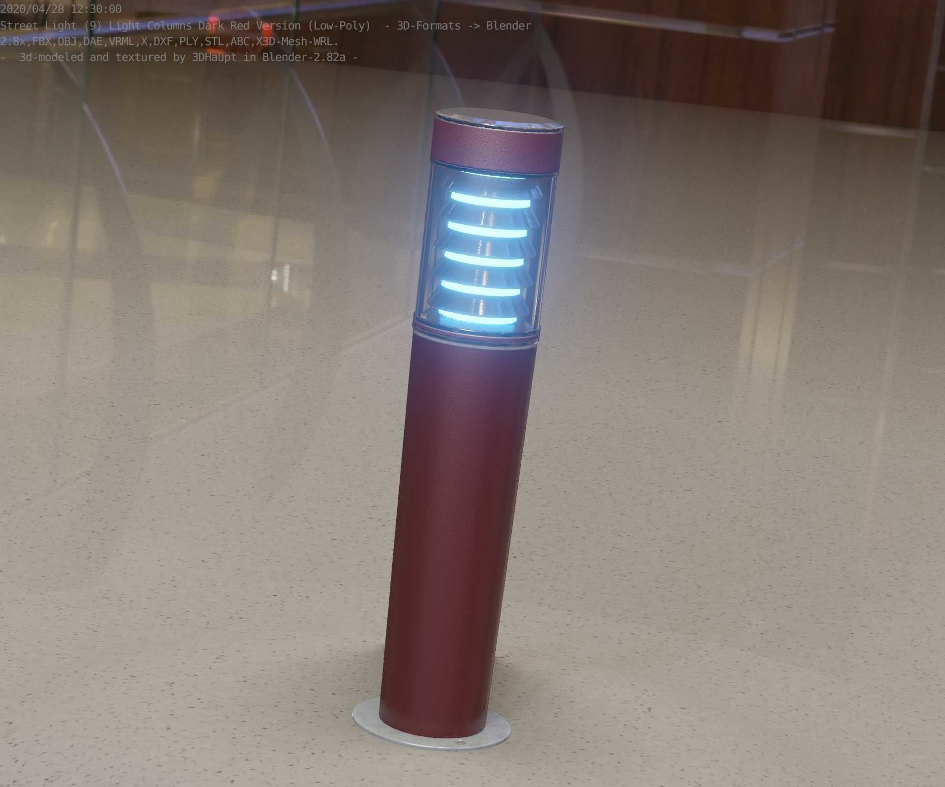 Dark Red Light-Column -20- Street-Light 9 Low-poly 3D model_83
