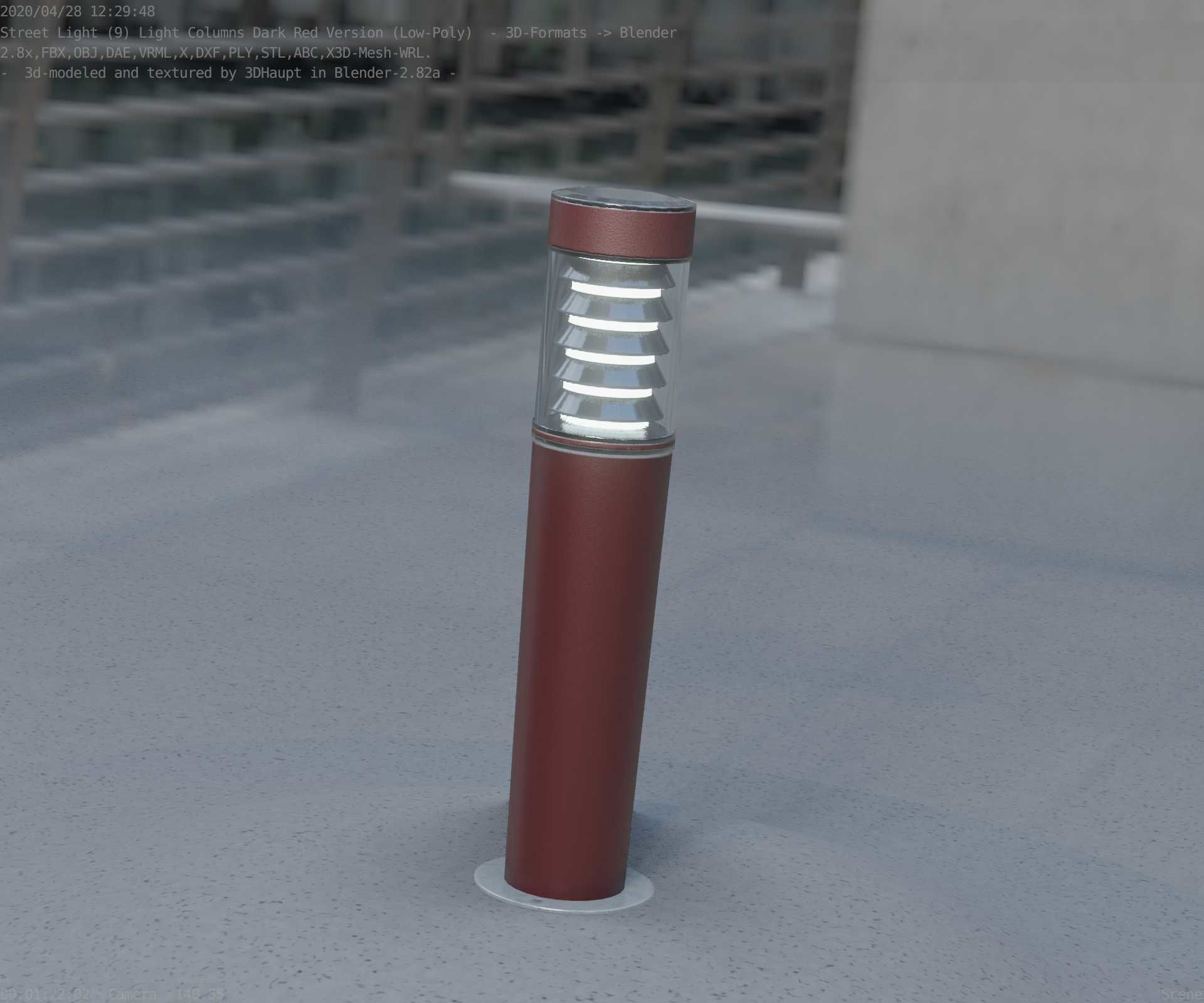 Dark Red Light-Column -20- Street-Light 9 Low-poly 3D model_70