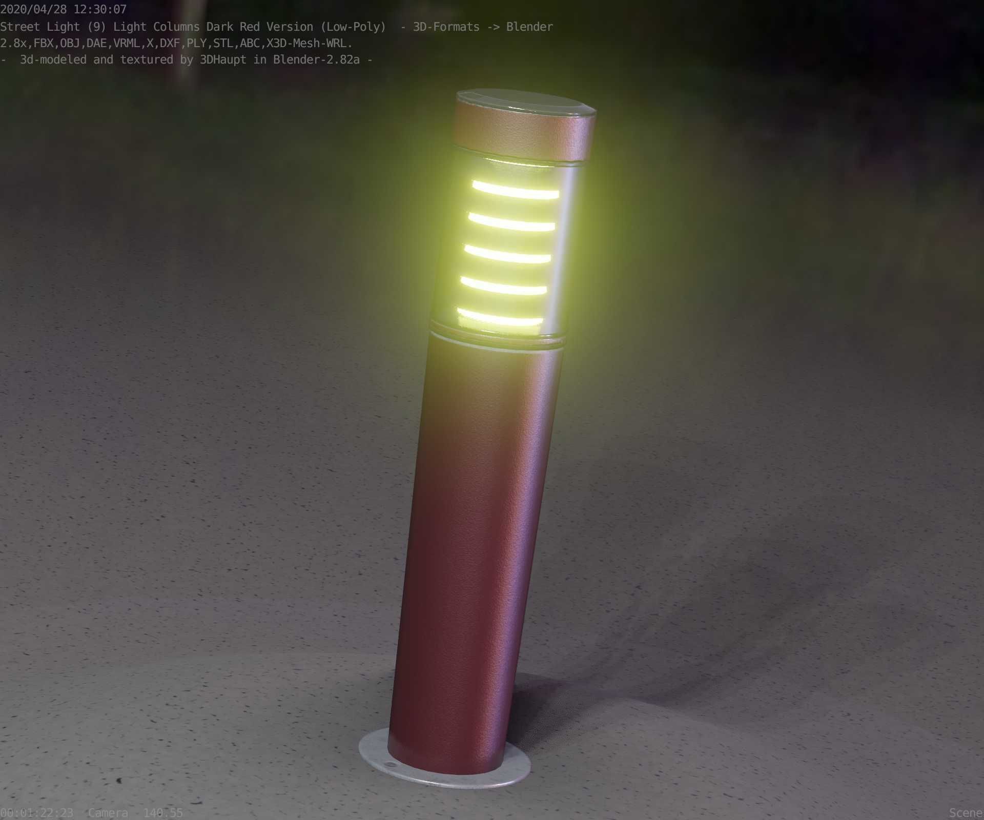 Dark Red Light-Column -20- Street-Light 9 Low-poly 3D model_92