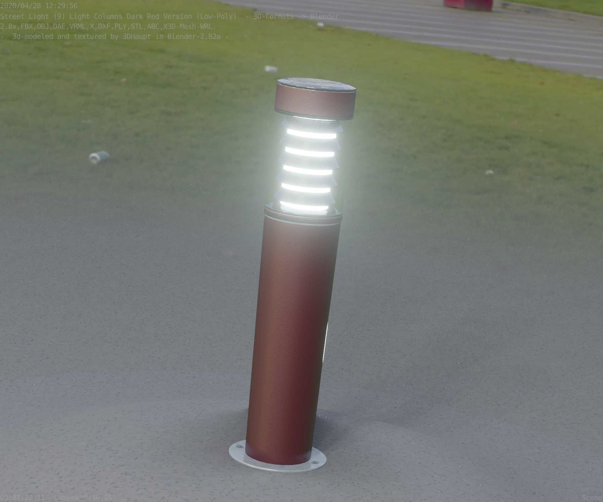 Dark Red Light-Column -20- Street-Light 9 Low-poly 3D model_79