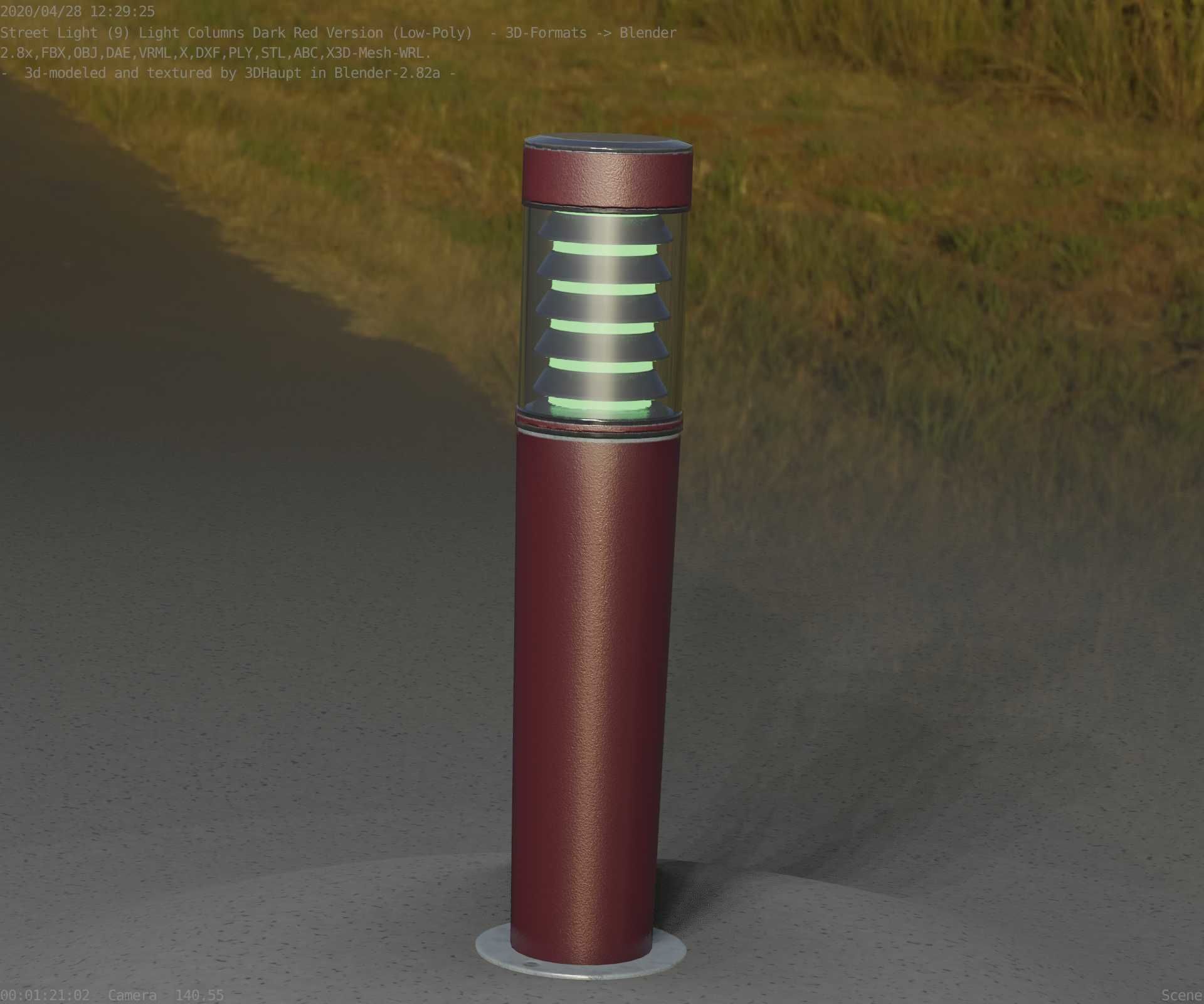 Dark Red Light-Column -20- Street-Light 9 Low-poly 3D model_46