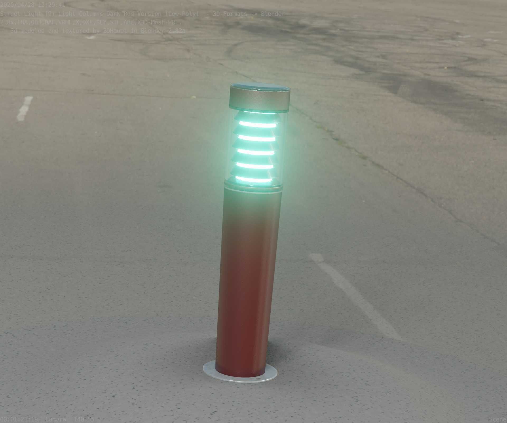 Dark Red Light-Column -20- Street-Light 9 Low-poly 3D model_63