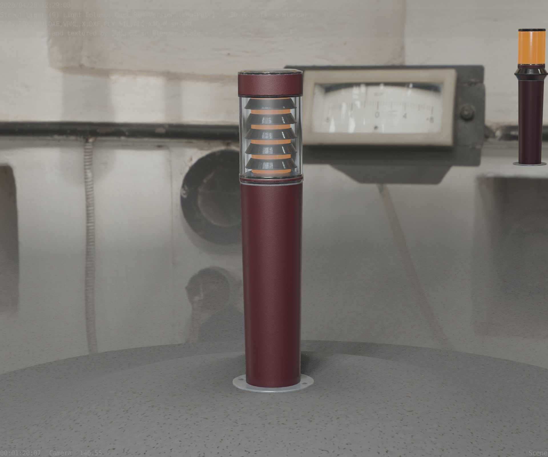Dark Red Light-Column -20- Street-Light 9 Low-poly 3D model_12