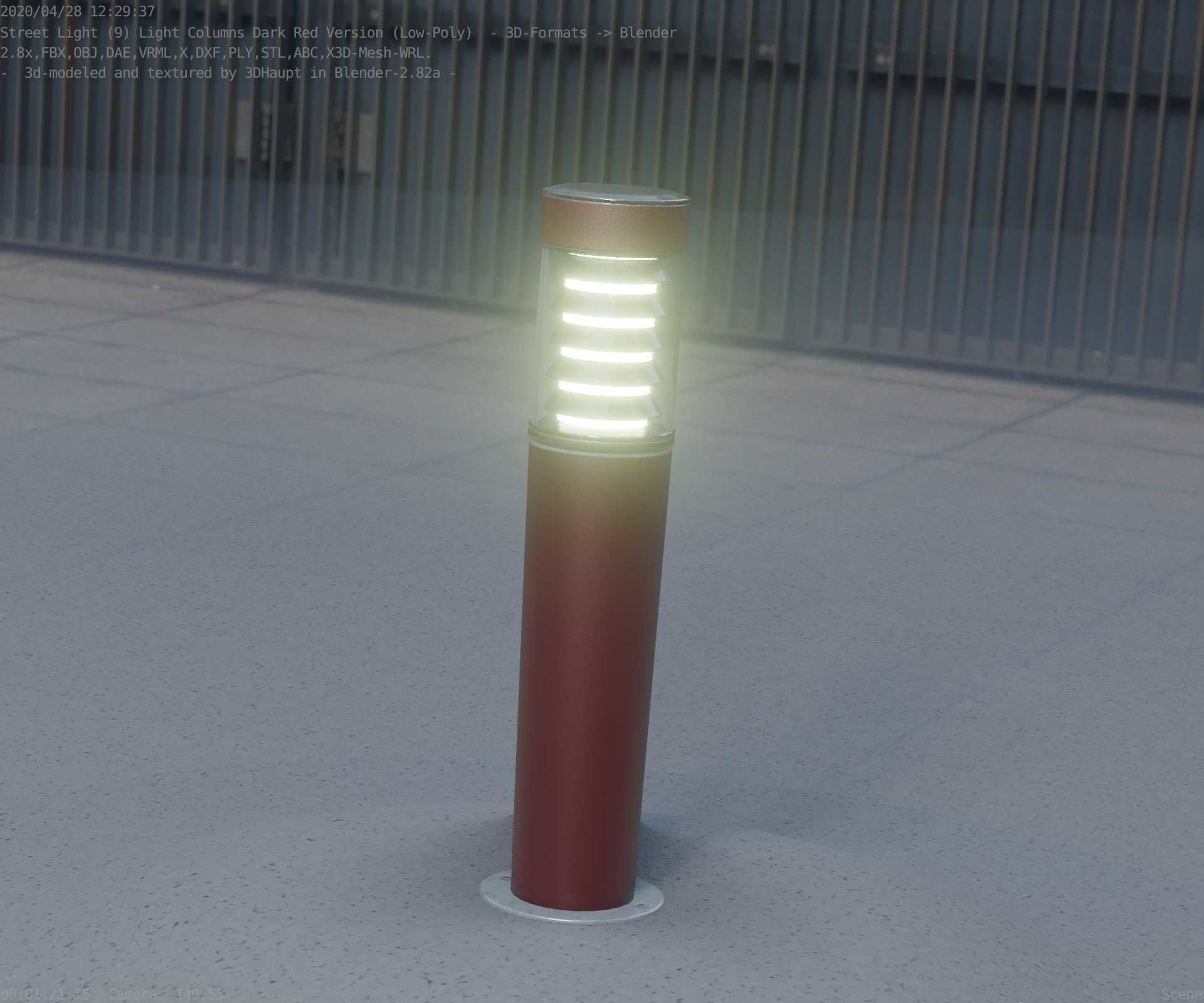 Dark Red Light-Column -20- Street-Light 9 Low-poly 3D model_59