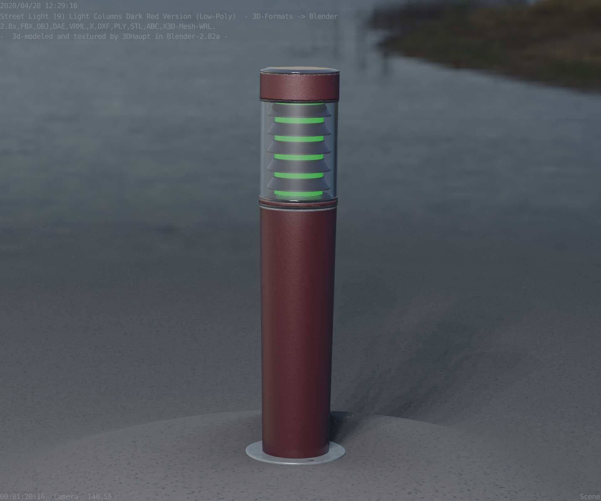 Dark Red Light-Column -20- Street-Light 9 Low-poly 3D model_36