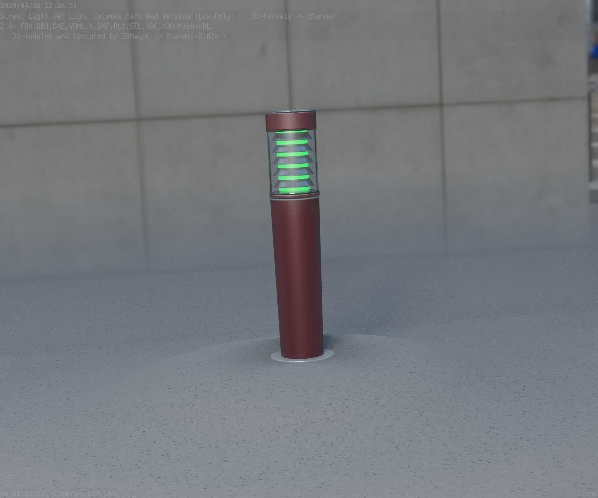Dark Red Light-Column -20- Street-Light 9 Low-poly 3D model_22