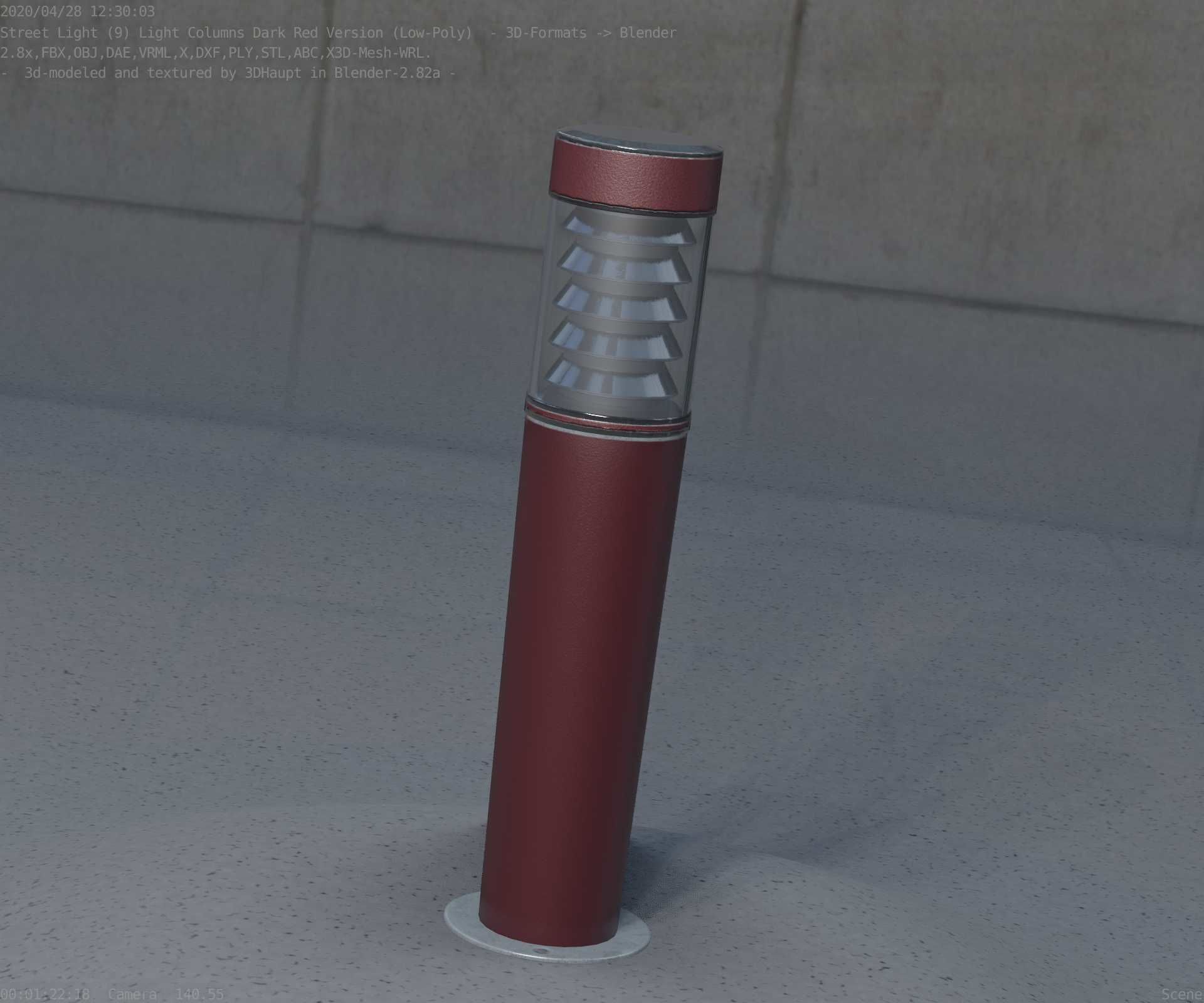 Dark Red Light-Column -20- Street-Light 9 Low-poly 3D model_87